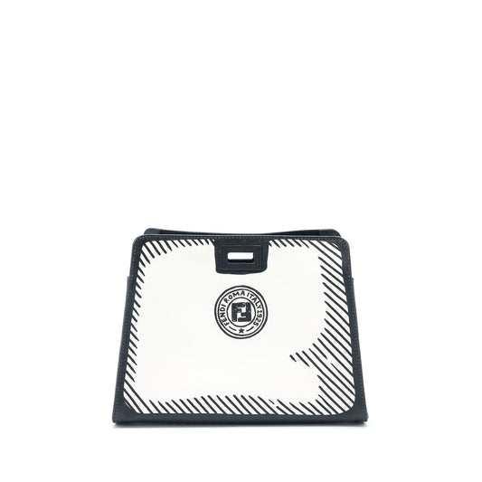 Fendi Vides Coated Peekaboo Defender Cover Handbag Canvas Black White Travel Bag