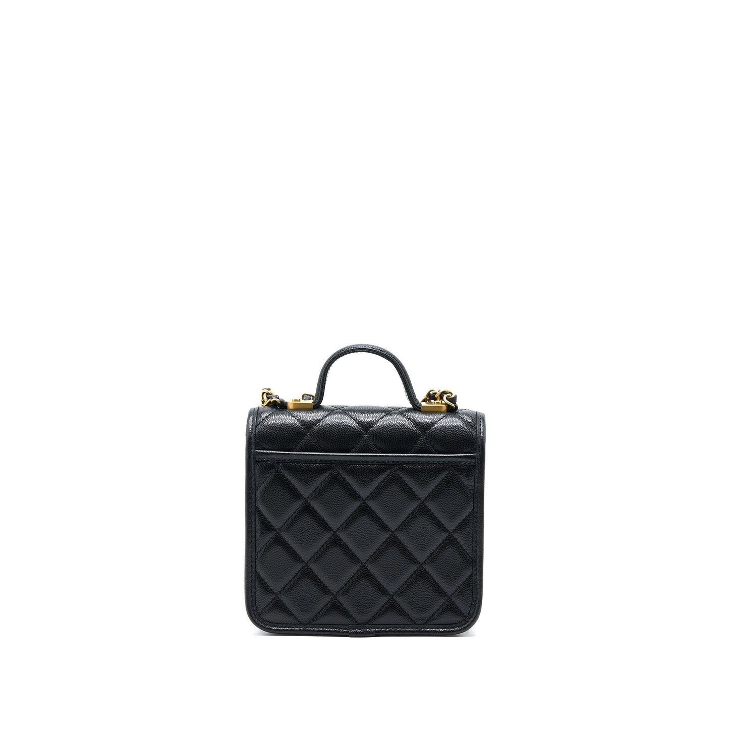 Chanel 22K Top Handle Messenger Caviar Brushed Black Messenger Bag