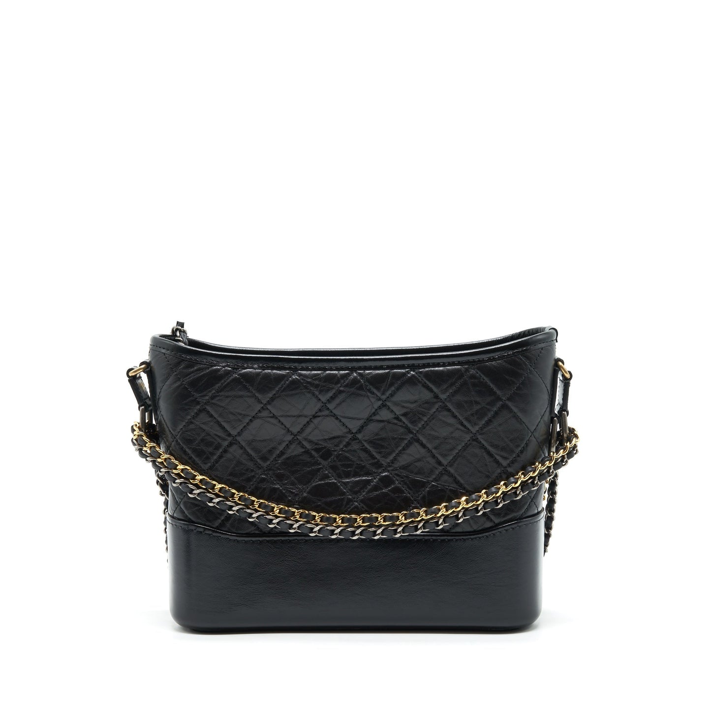Chanel Gabrielle Hobo Handle New Calfskin Sliver Black Gold Shoulder Bag