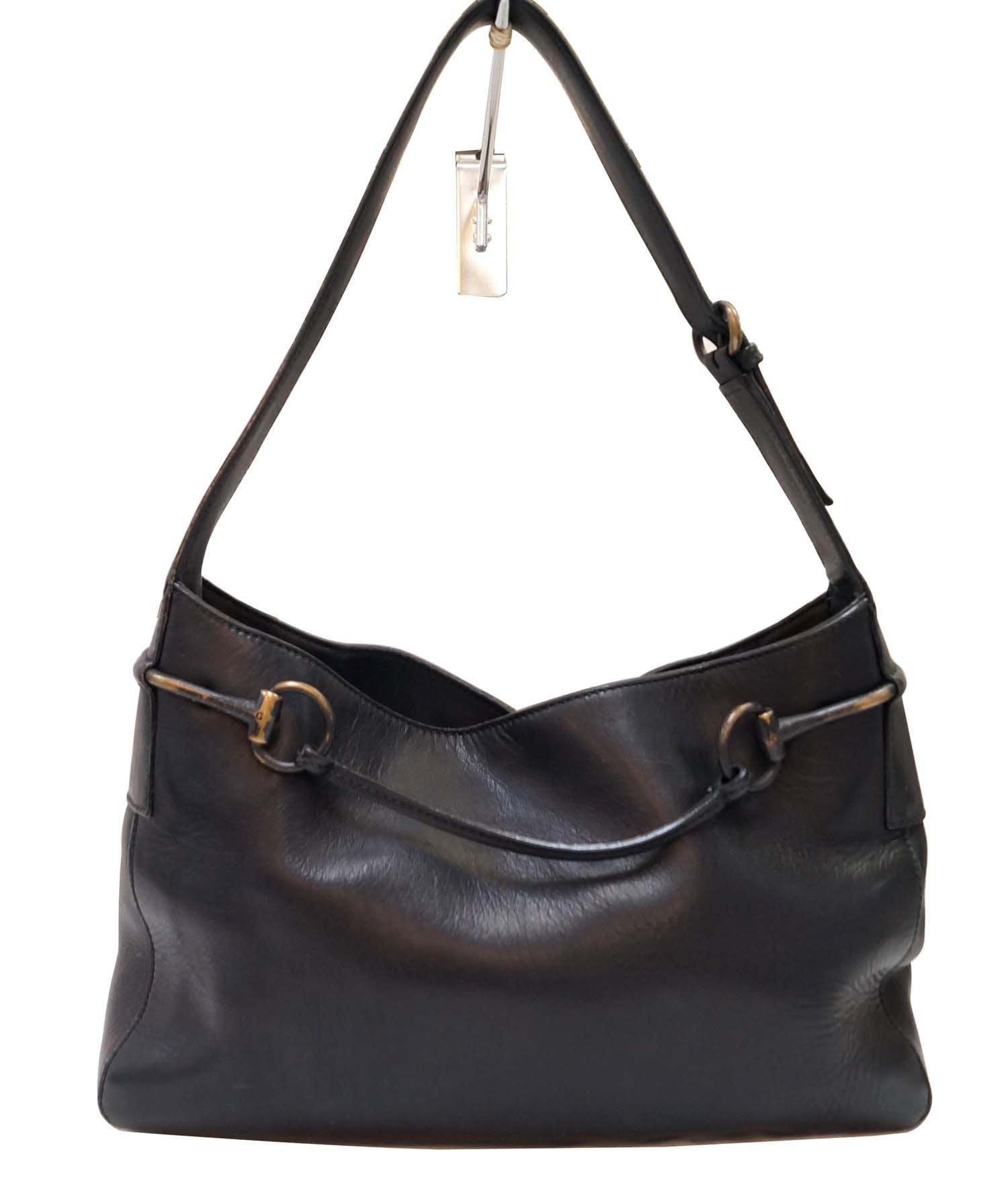 Gucci Horsebit Shoulder Bag Leather Black 101975 Tt2470