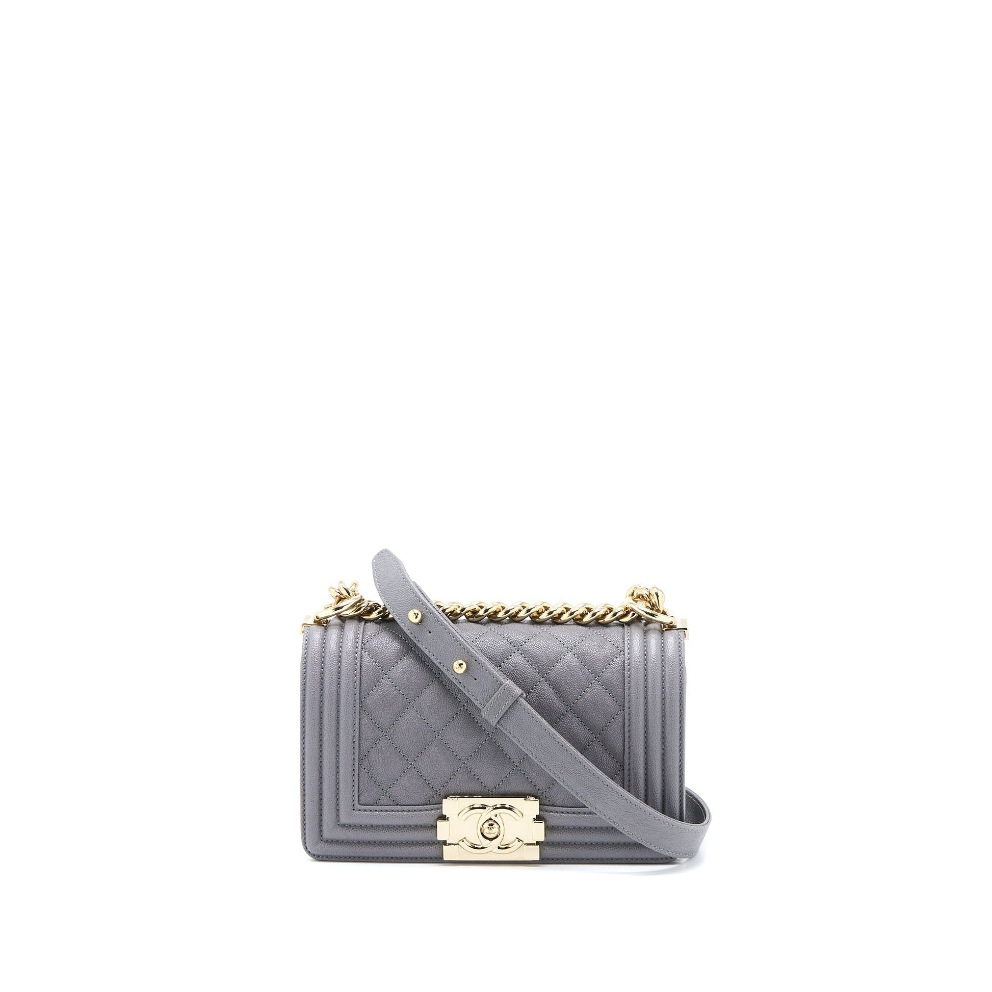 Chanel Boy Caviar LGHW Grey Small Handbag