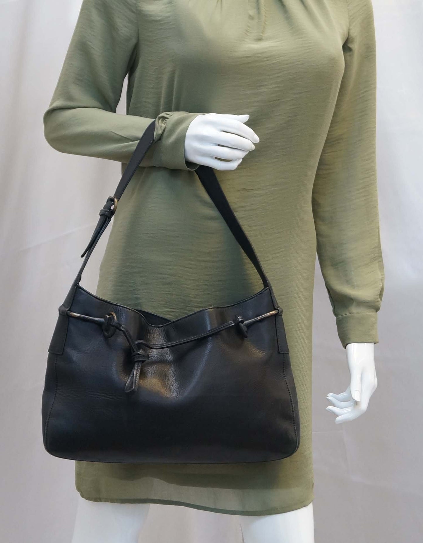 Gucci Horsebit Shoulder Bag Leather Black 101975 Tt2470