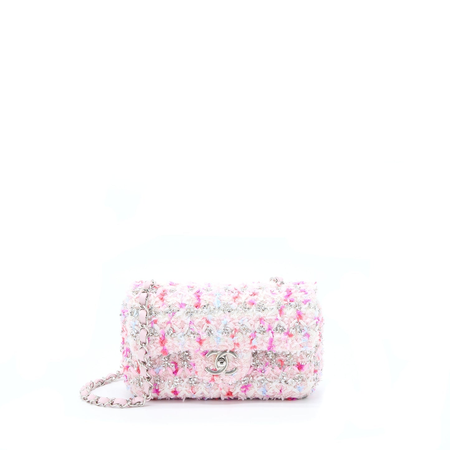 Chanel Seasonal Rectangular Flap Tweed SHW Multicolour Pink Shoulder Bag