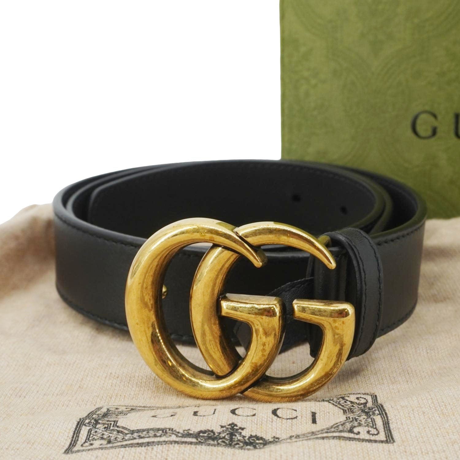 Gucci Buckle Belt Handbag Leather Black Accessory 85 35