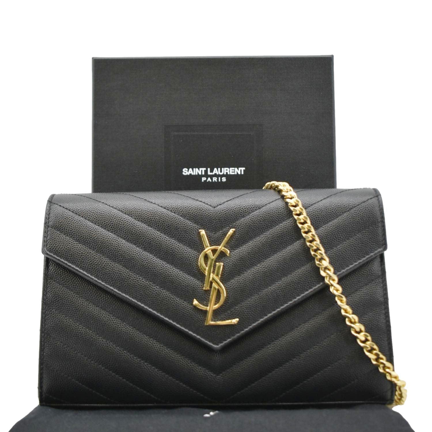 YSL Saint Laurent Yves Cassandre Wallet Crossbody Bag Leather Black Chain