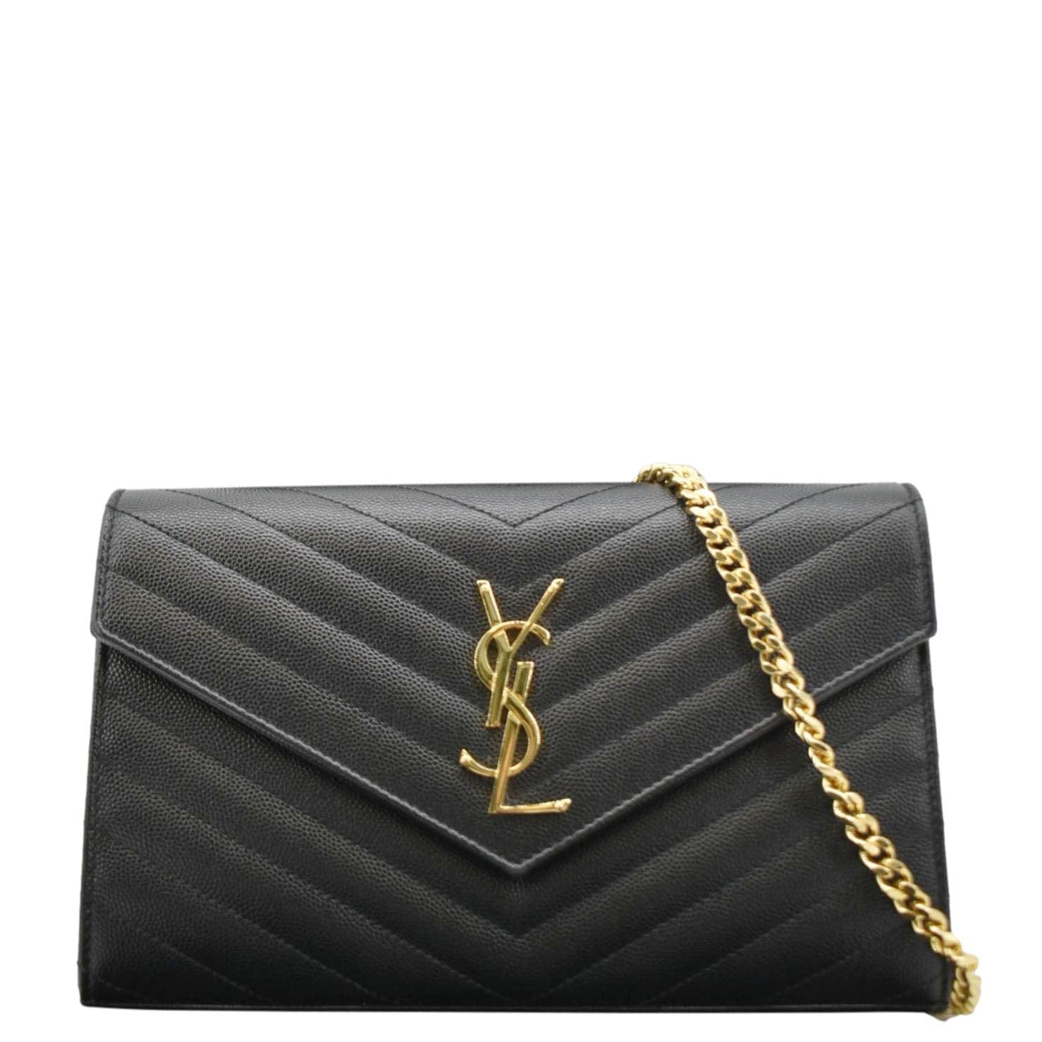 YSL Saint Laurent Yves Cassandre Wallet Crossbody Bag Leather Black Chain