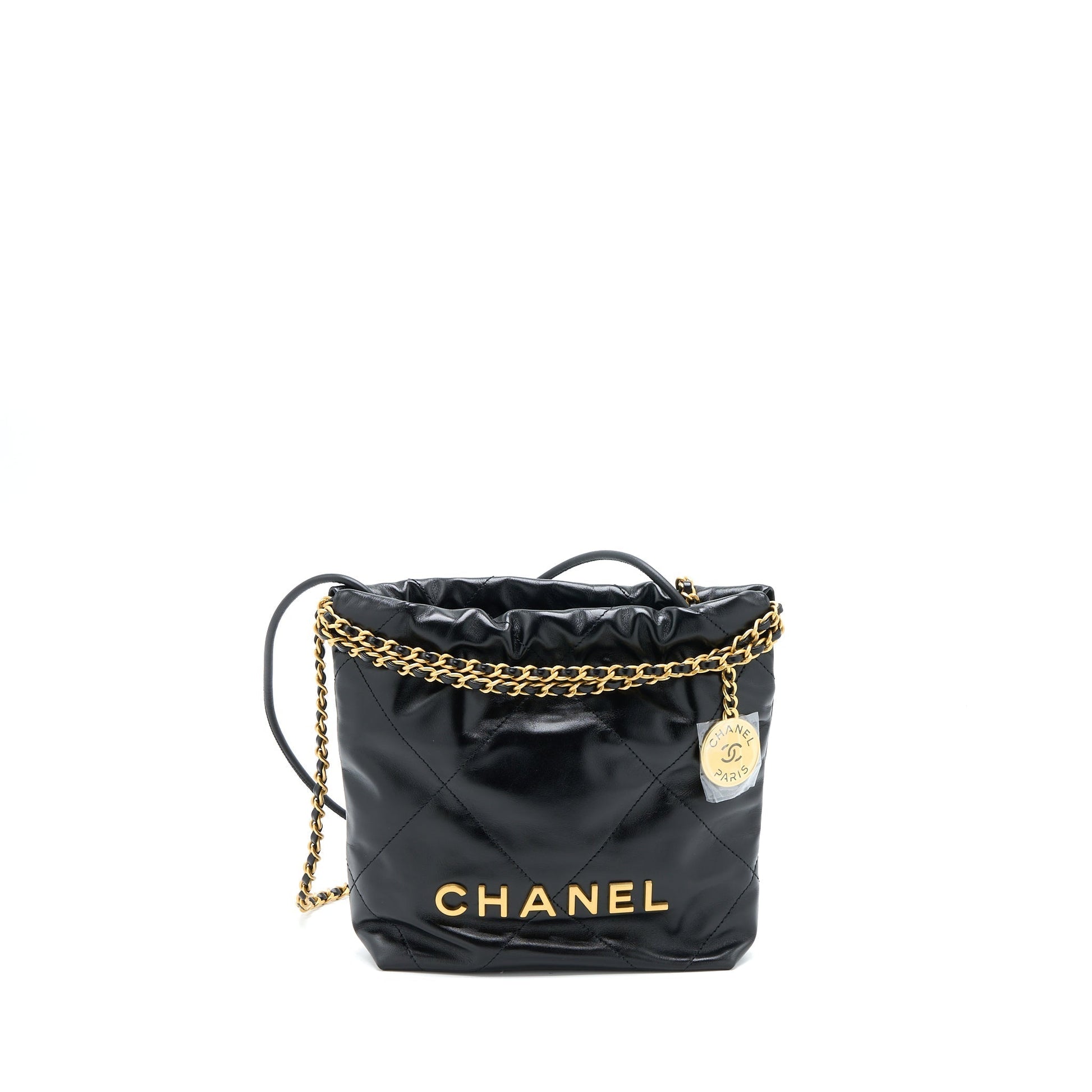 Chanel 23s 22 Shiny Calfskin Brushed GHW Black Mini Bag Brushed Ghwmicrochip