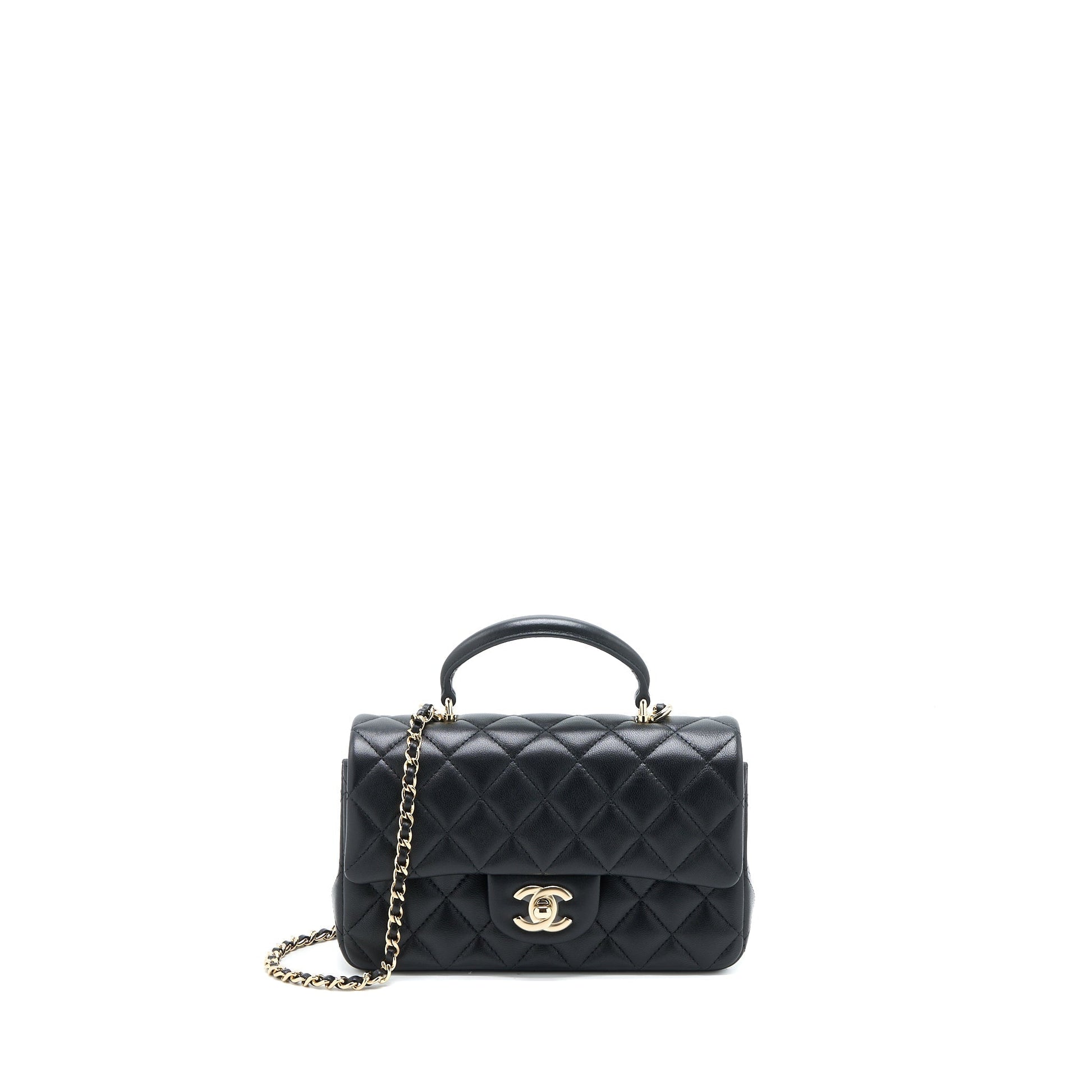 Chanel Top Handle Rectangular Flap Lambskin LGHW Black Shoulder Bag Microchip 5