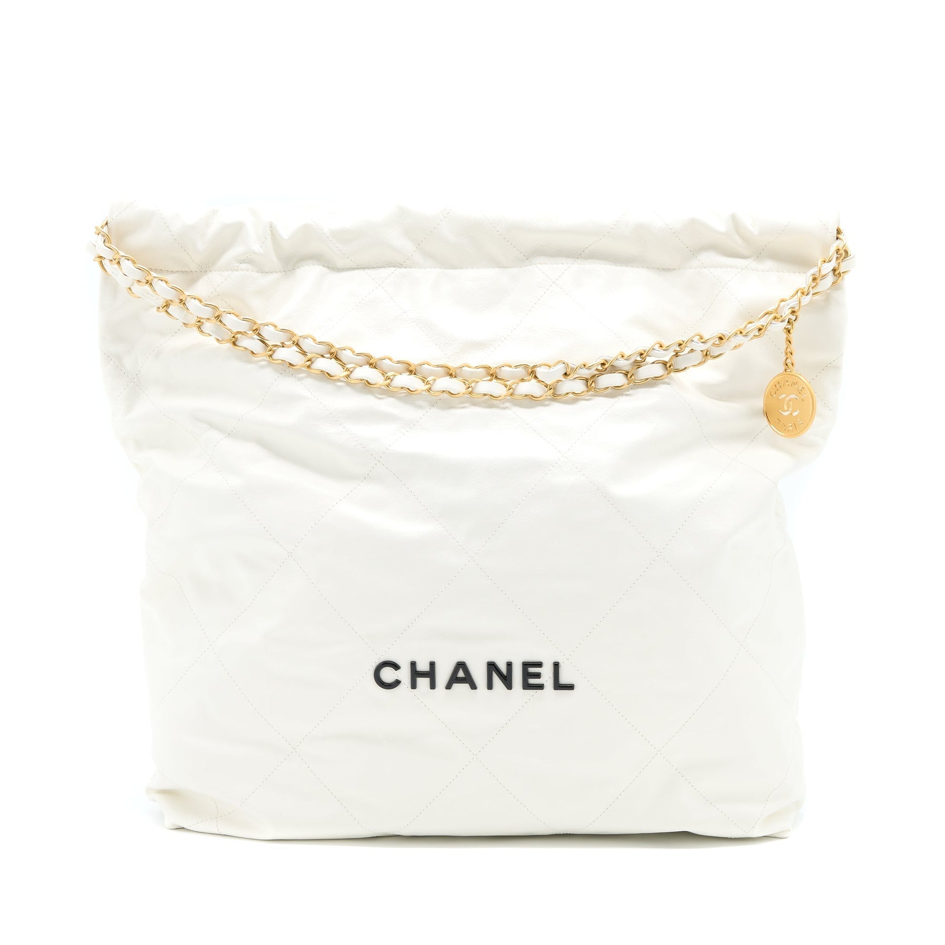Chanel 22 Calfskin Brushed GHW Microchip White Handbag