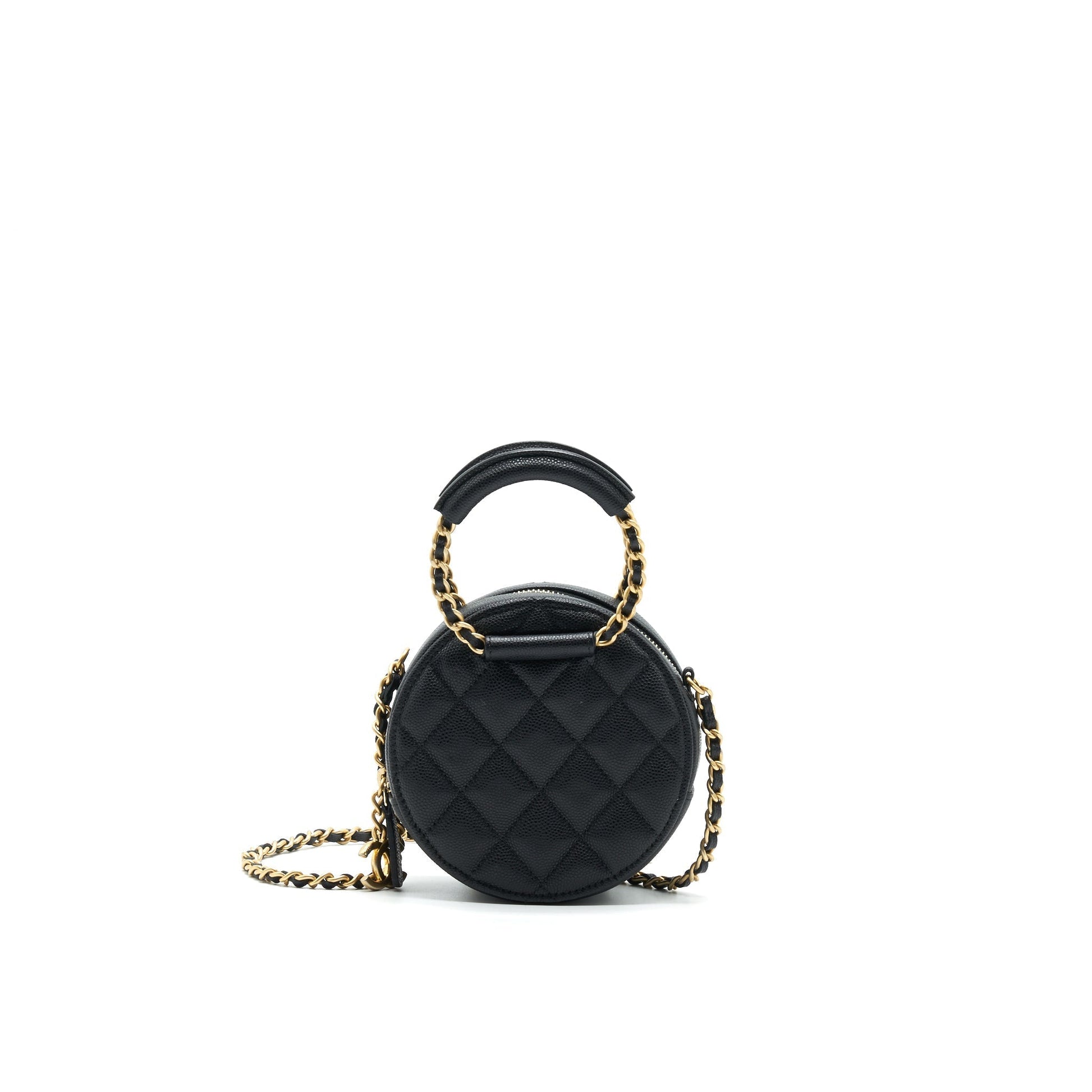 Chanel Top Handle Caviar Round GHW Black Clutch Bag