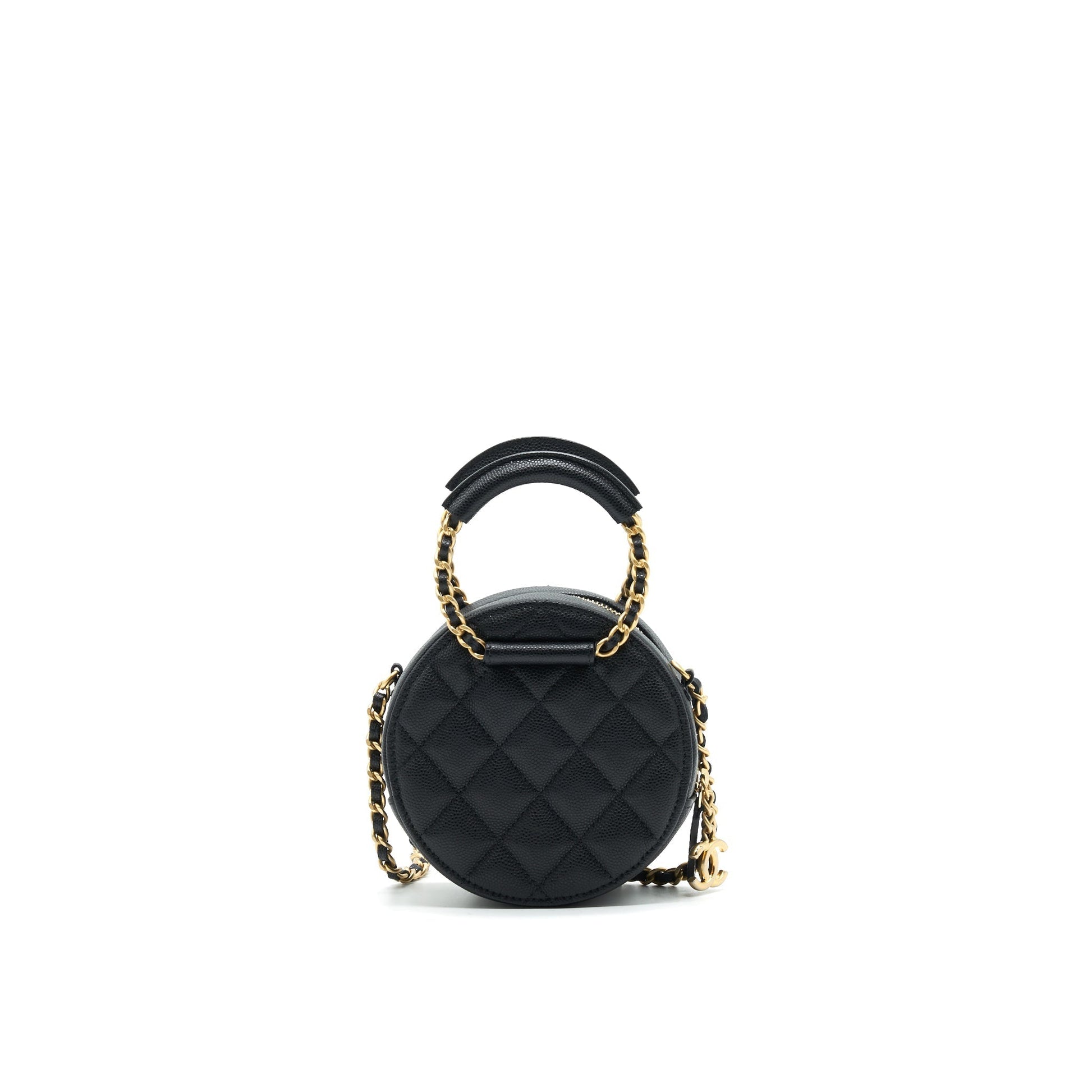 Chanel Top Handle Caviar Round GHW Black Clutch Bag