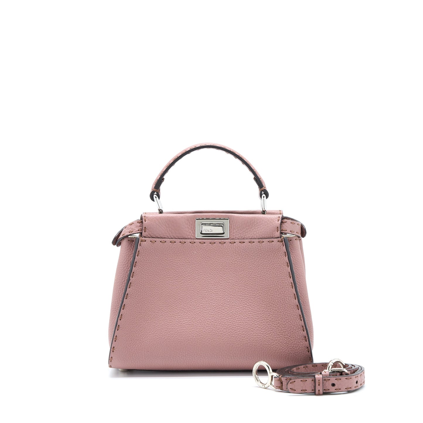 Fendi Peekaboo Grained Calfskin Handbag Pink Mini Travel Bag