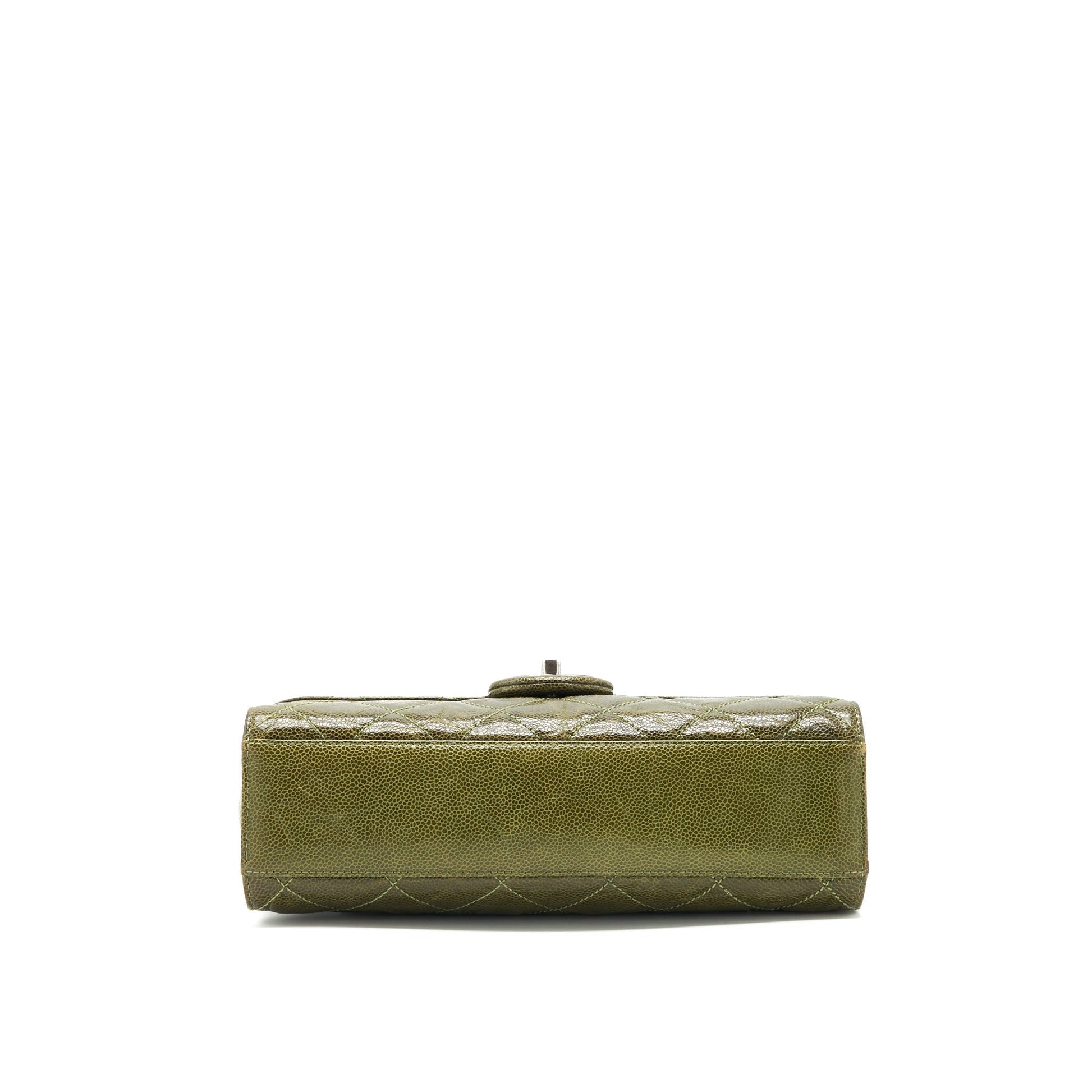 Chanel Quilted Grained Calfskin Flap Olive ruthenium Green Shoulder Bag