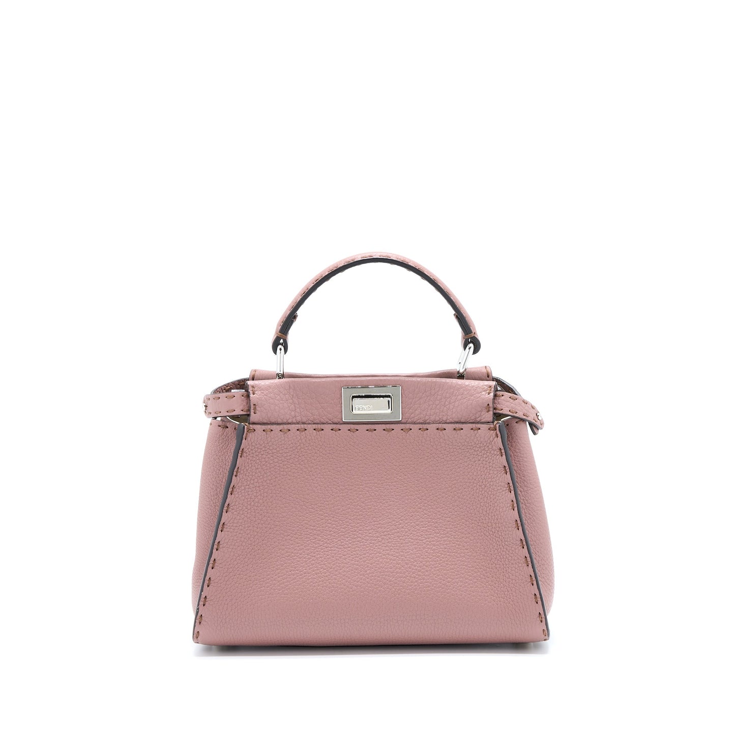 Fendi Peekaboo Grained Calfskin Handbag Pink Mini Travel Bag