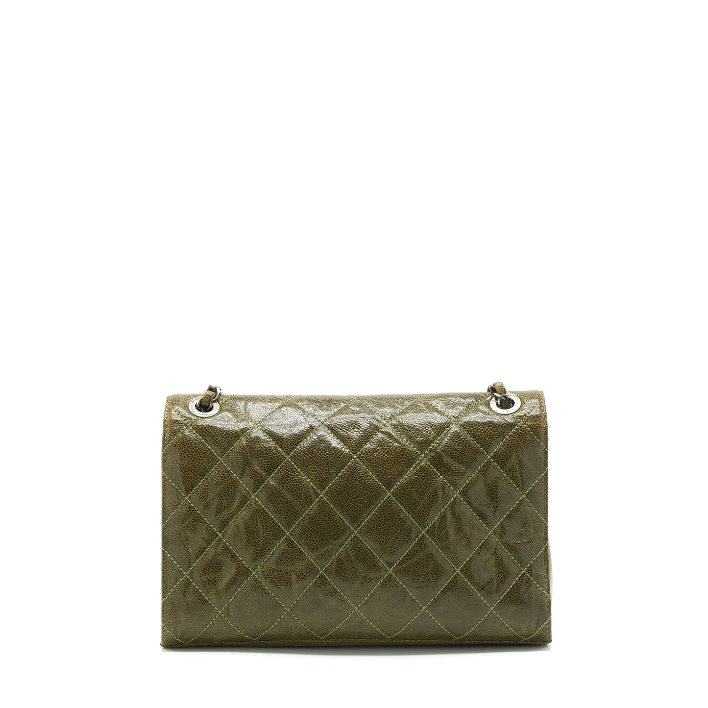 Chanel Quilted Grained Calfskin Flap Olive ruthenium Green Shoulder Bag