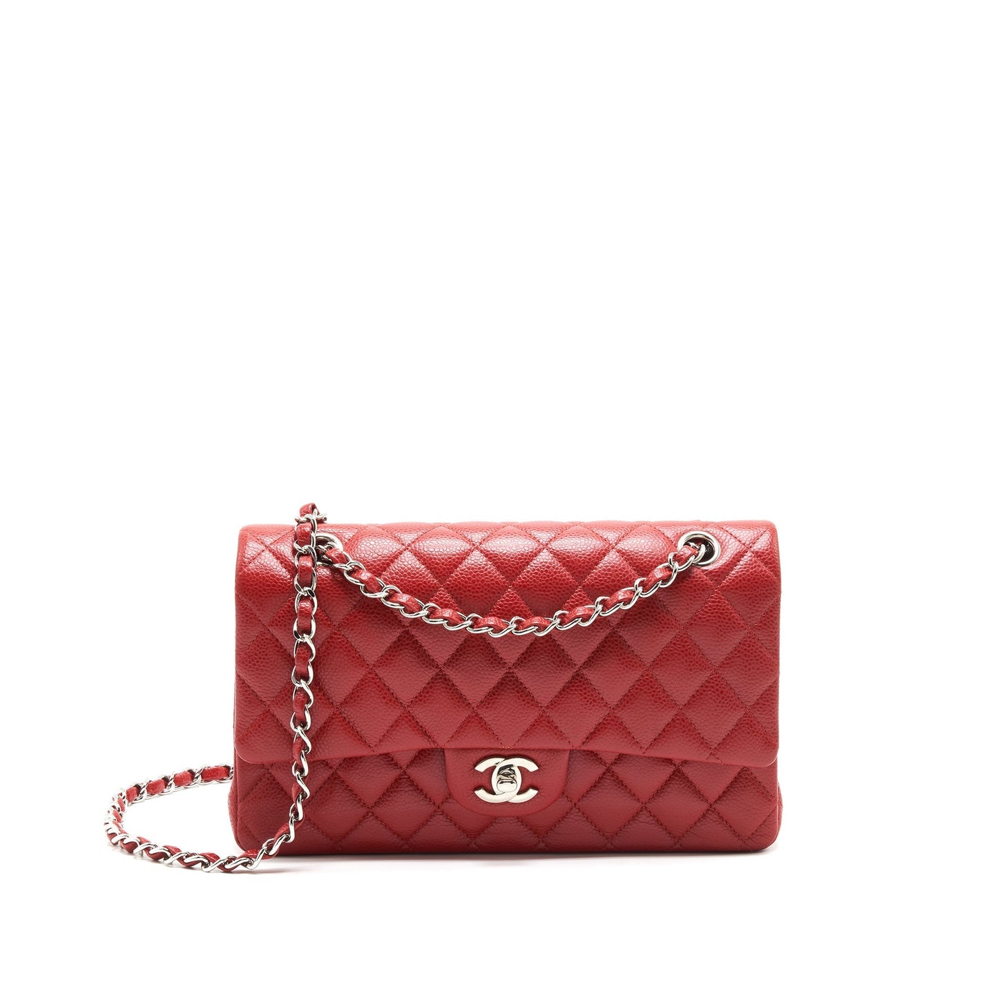 Chanel Classic Double Flap Caviar SHW Red Handbag