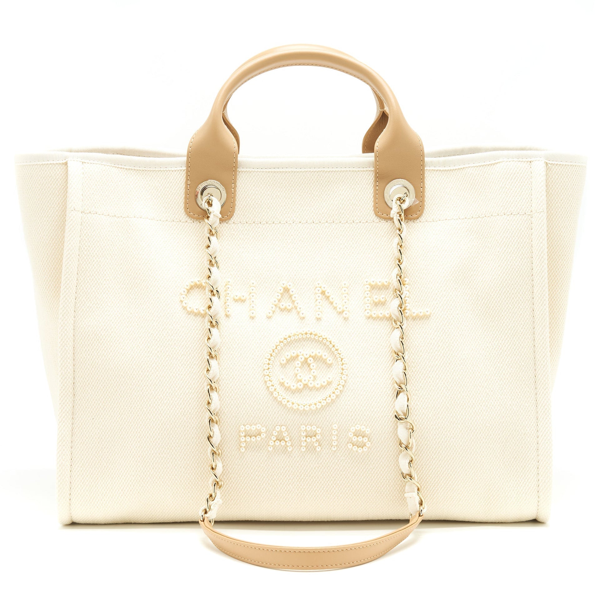 Chanel Deauville Creamy GHW White Beige Tote Bag