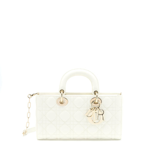 Dior Lady D Joy Purse Latte Cannage Lambskin White Travel Bag