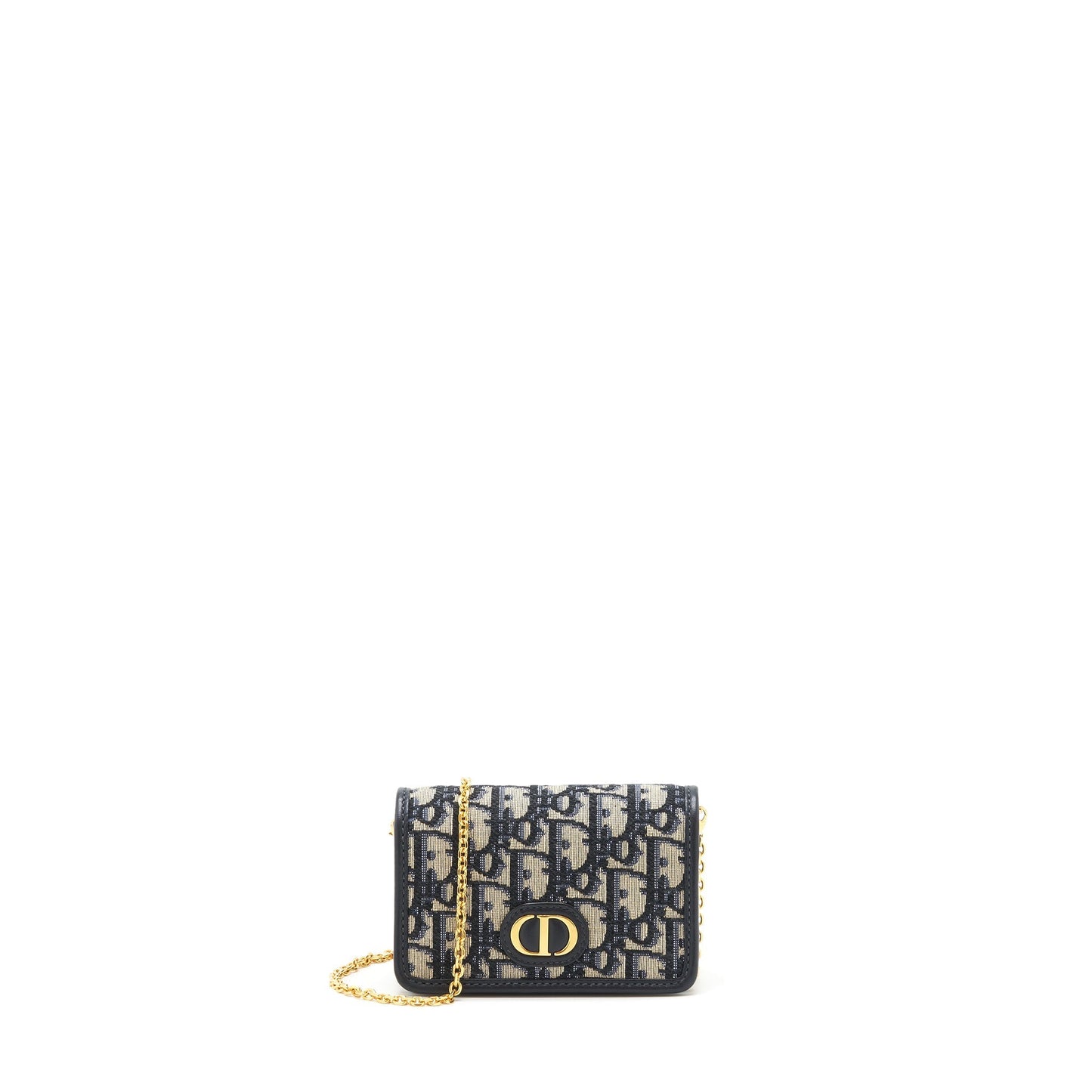 Dior Montaign Nano Pouch With Oblique Jacquard Handbag Blue Chain Travel Bag