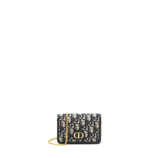 Dior Montaign Nano Pouch With Oblique Jacquard Handbag Blue Chain Travel Bag