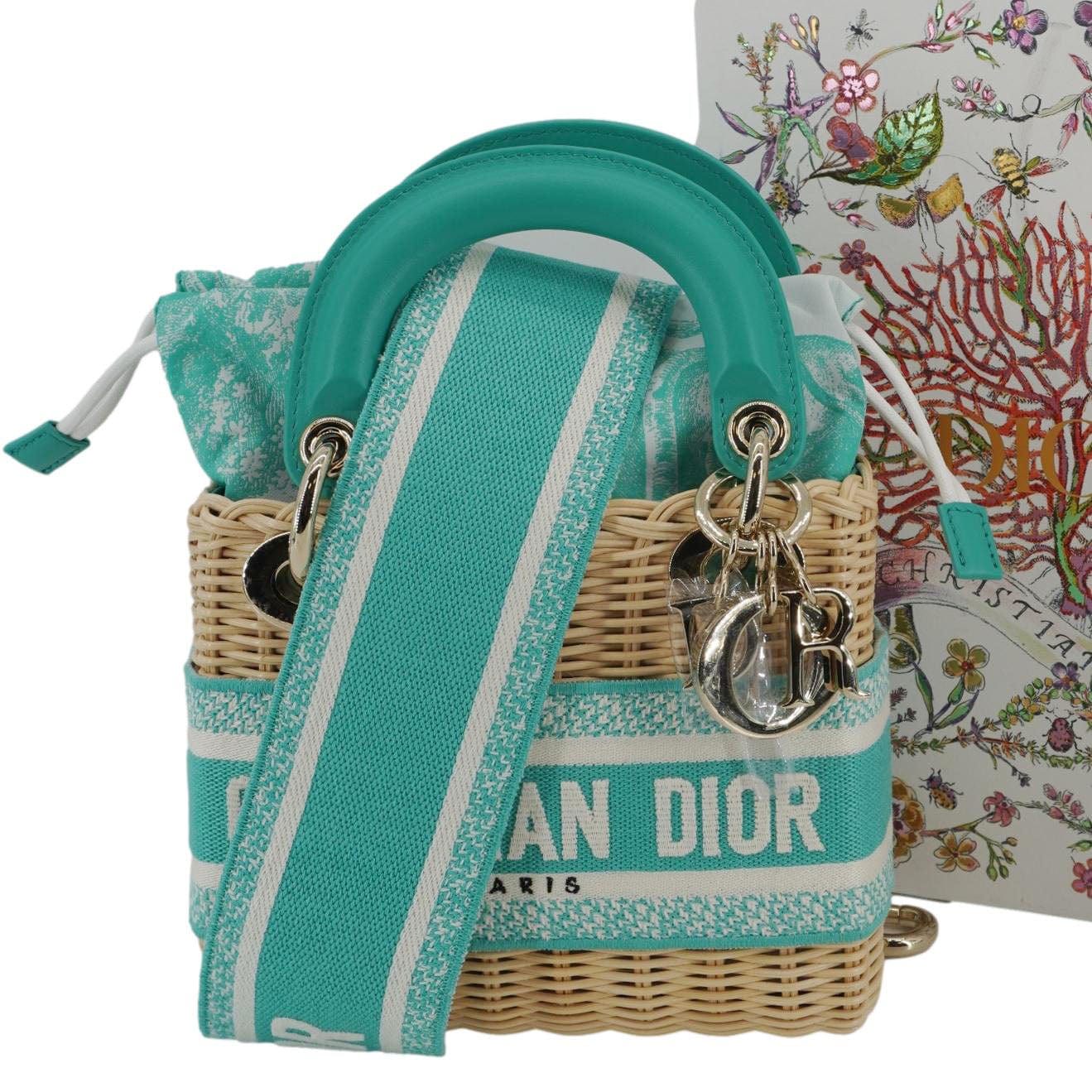 Dior Lady Oblique Shoulder Bag Wicker Green Mini