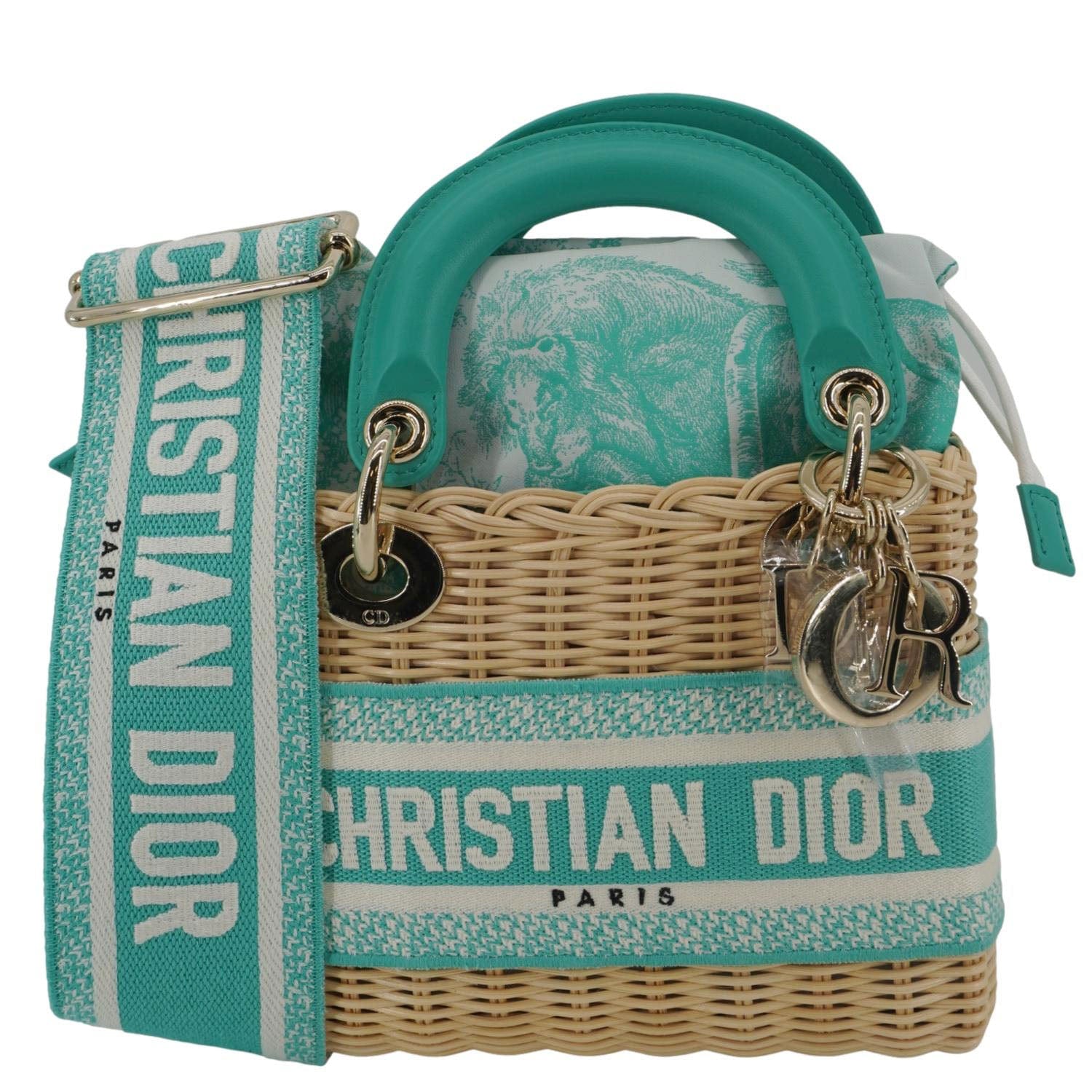 Dior Lady Wicker Oblique Shoulder Bag Green Mini