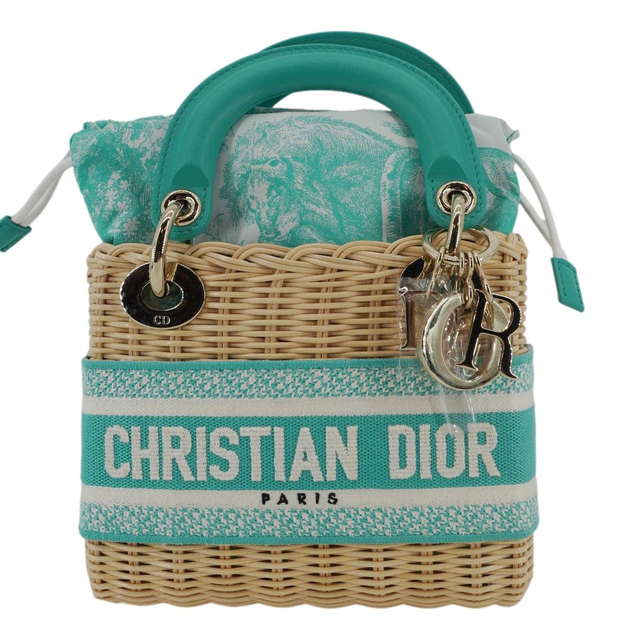 Dior Lady Oblique Shoulder Bag Wicker Green Mini