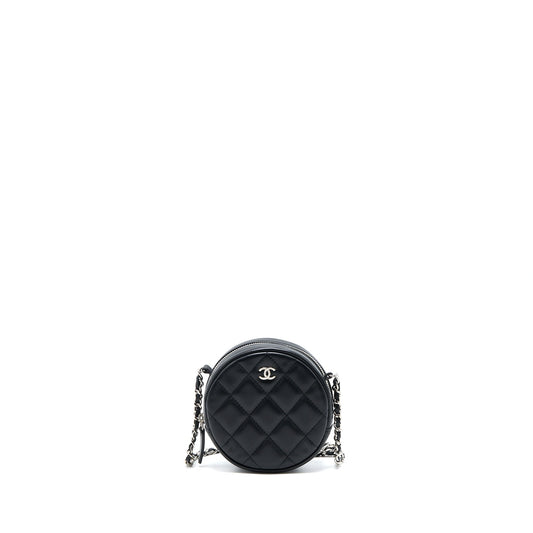Chanel Round Lambskin SHW Black Clutch Bag