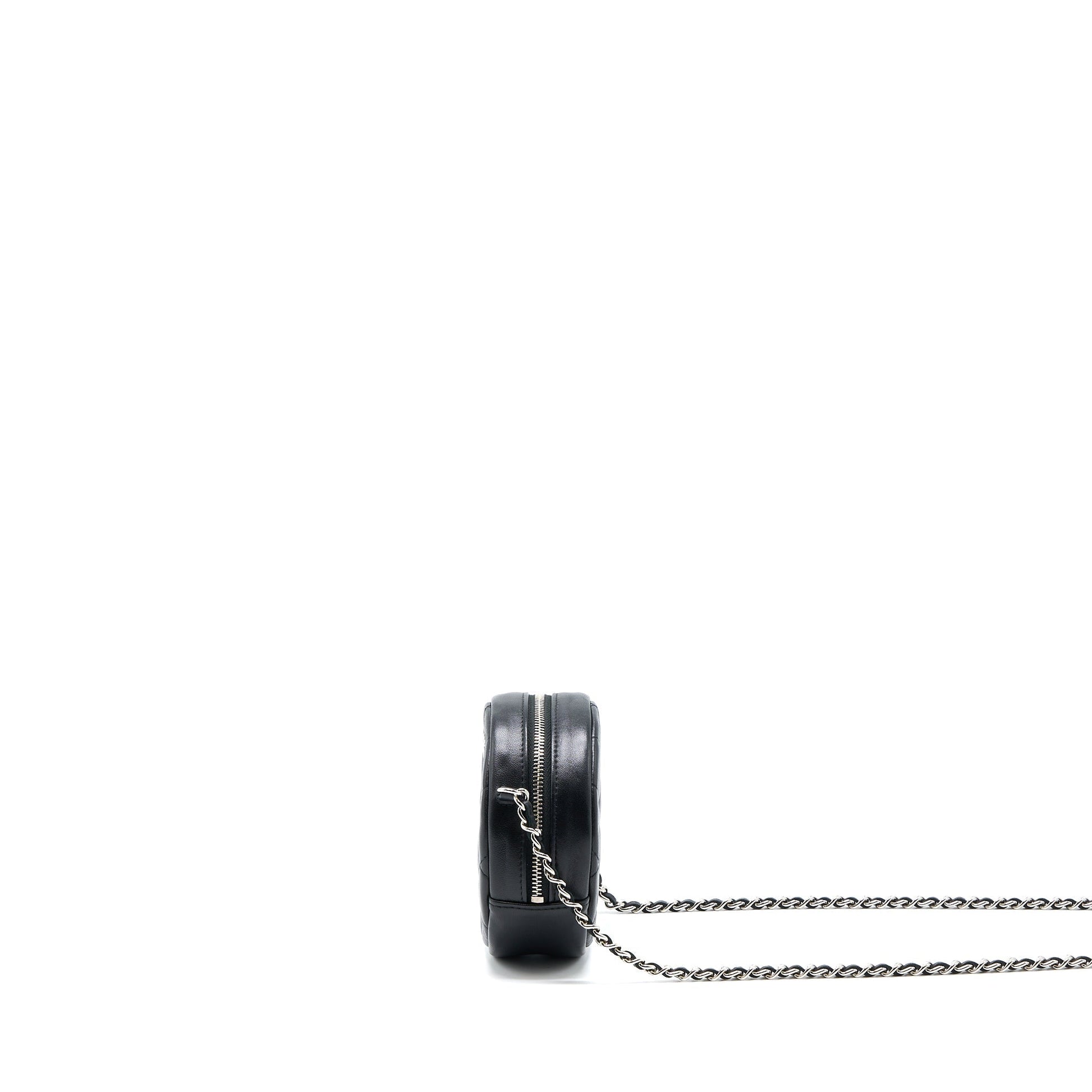 Chanel Round Lambskin SHW Black Clutch Bag