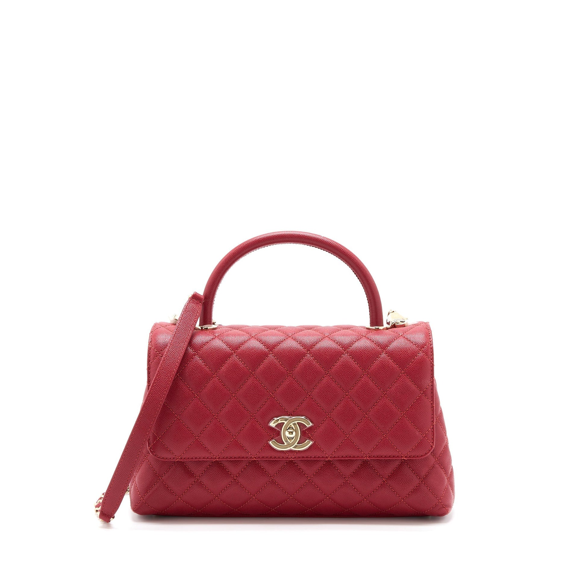 Chanel Coco Handle Caviar LGHW Microchip Red Handbag