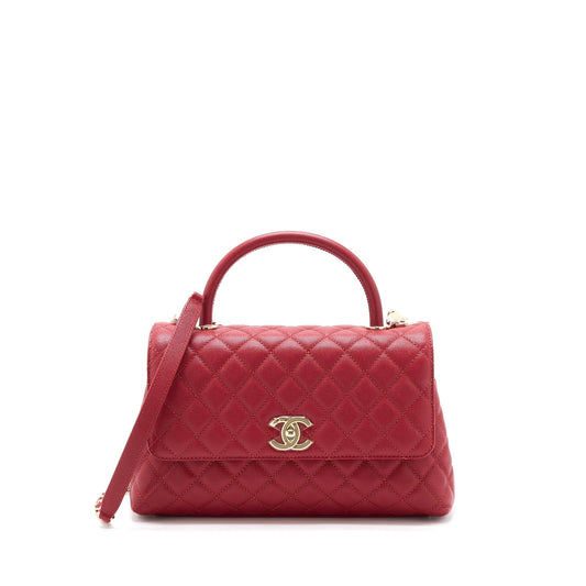 Chanel Coco Handle Caviar LGHW Microchip Red Handbag