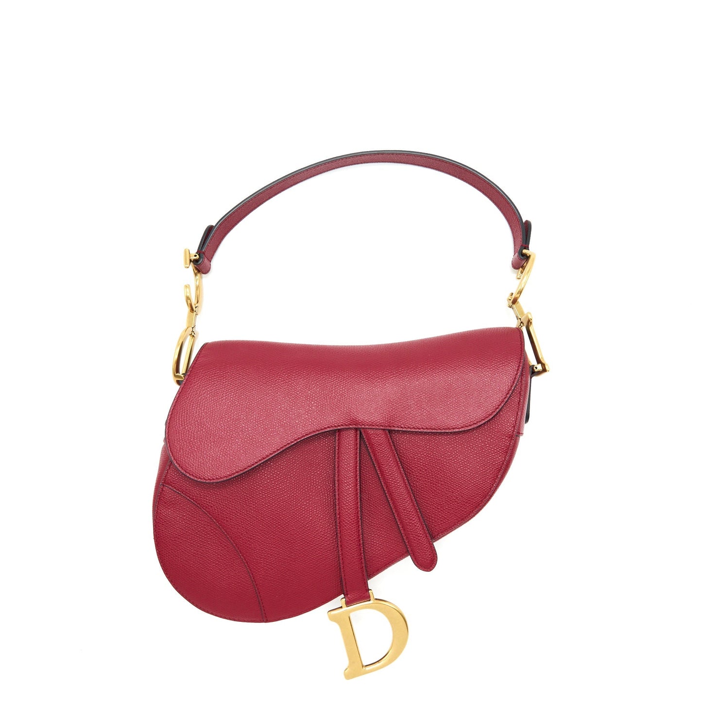 Dior Saddle Purse Grained Calfskin Dark Handbag Red Medium Travel Bag