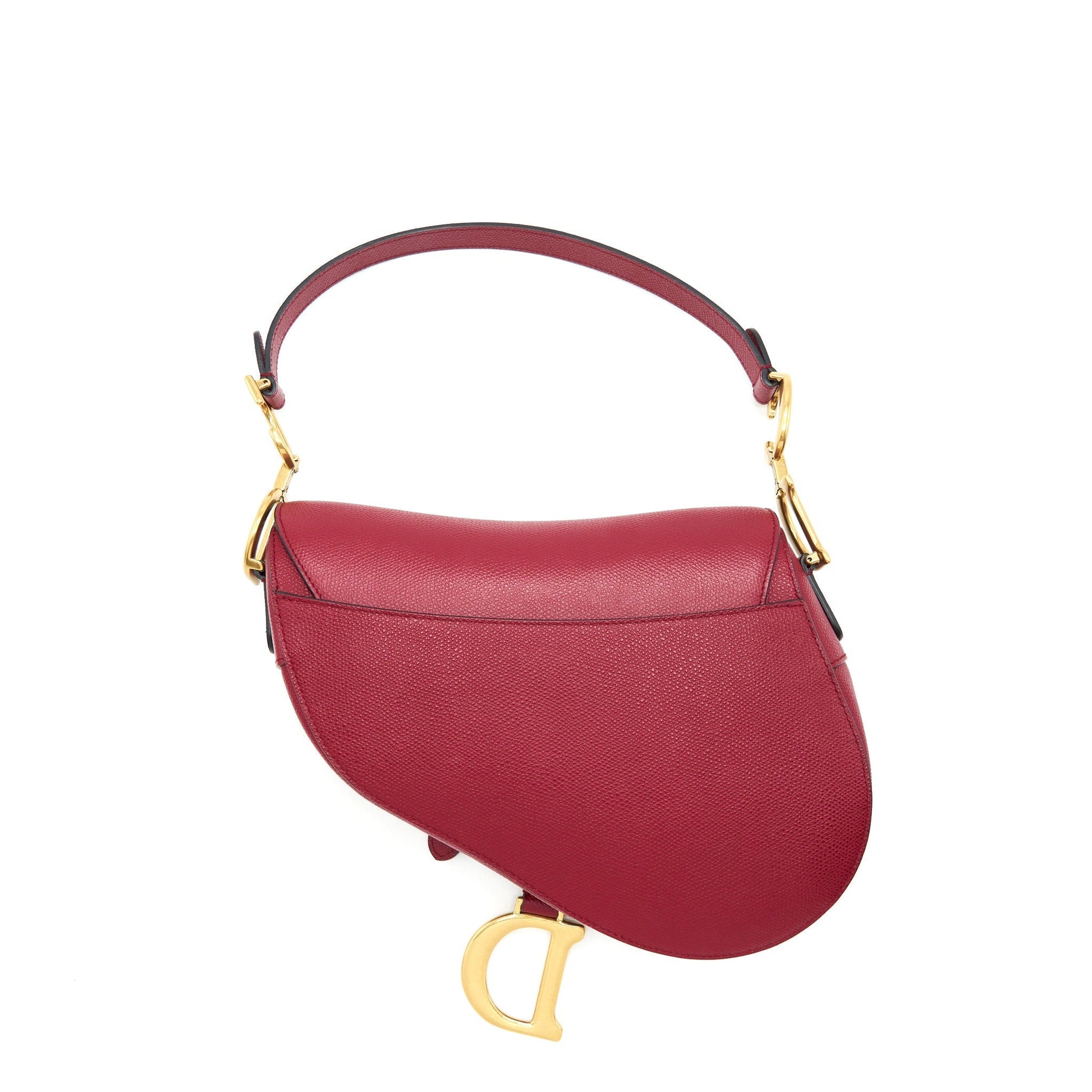 Dior Saddle Purse Grained Calfskin Dark Handbag Red Medium Travel Bag