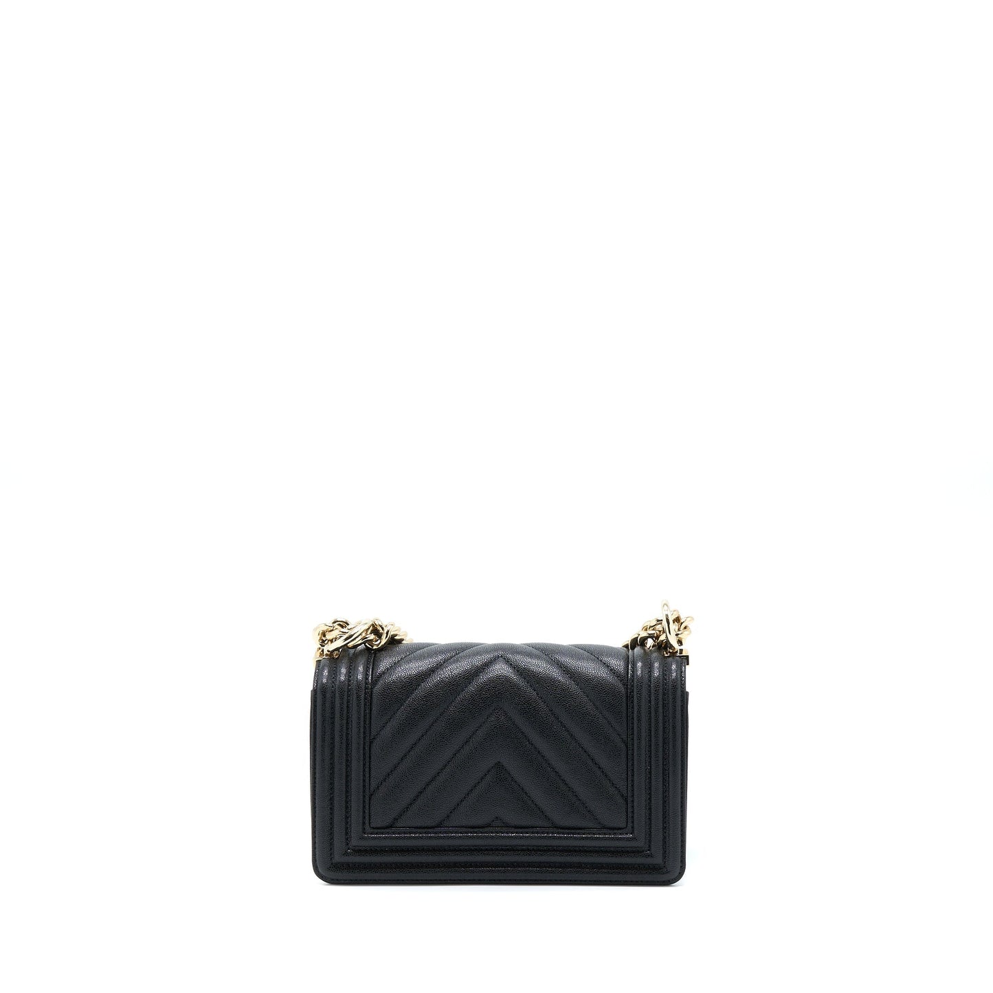 Chanel Boy Chevron Caviar LGHW Black Small Handbag