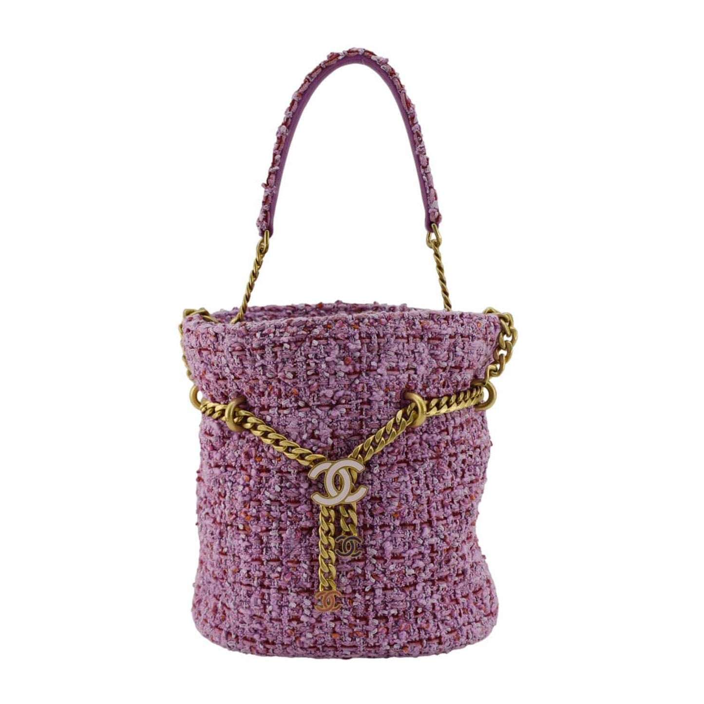 Chanel Pending CC Tweed Enamel Drawstring Pink Jewelry