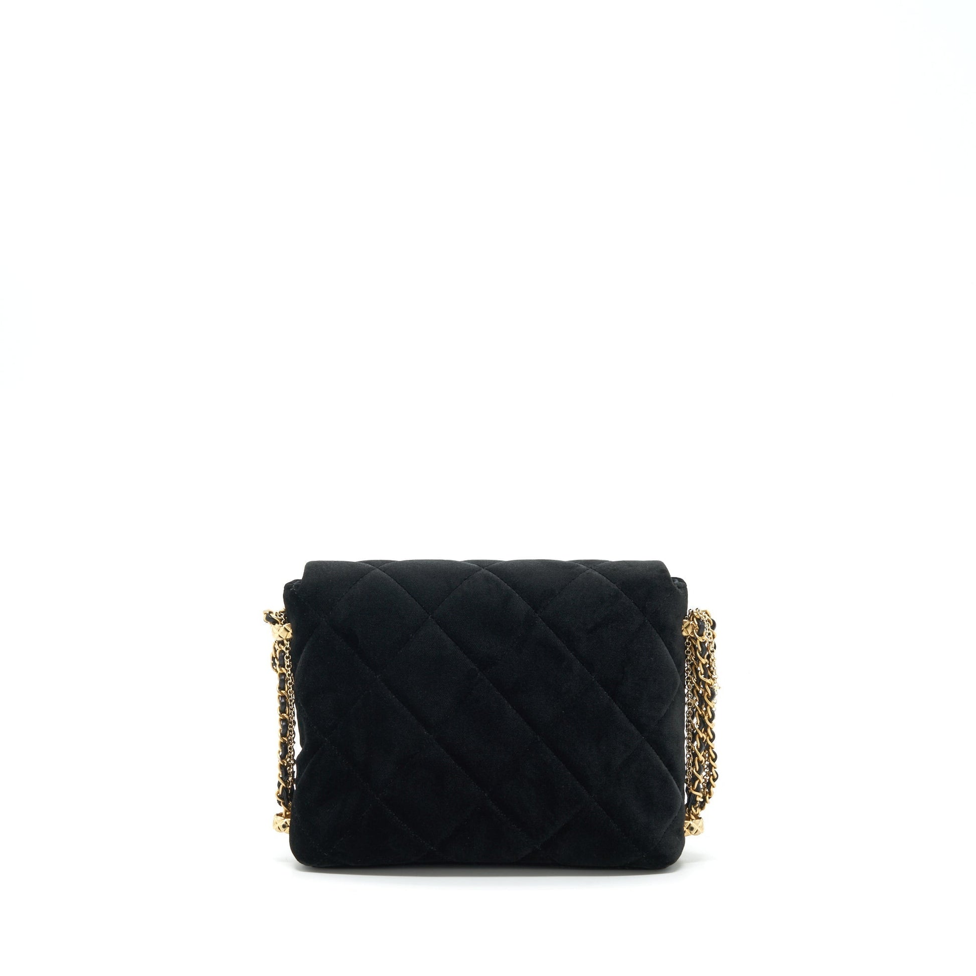 Chanel Flap Pearl Buckle Velvet GHW Black Leather Shoulder Bag