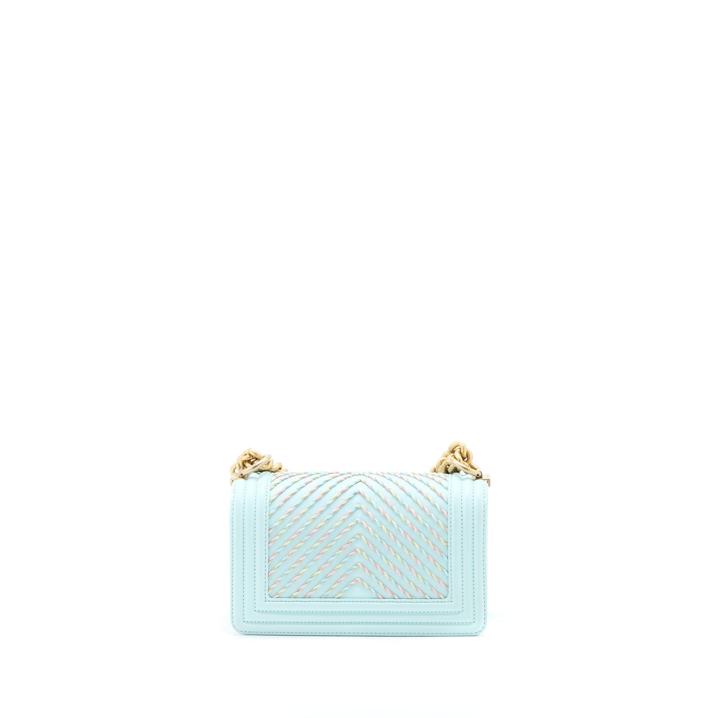 Chanel Boy Chevron Calfskin Light Brushed GHW Multicolour Blue Small Handbag
