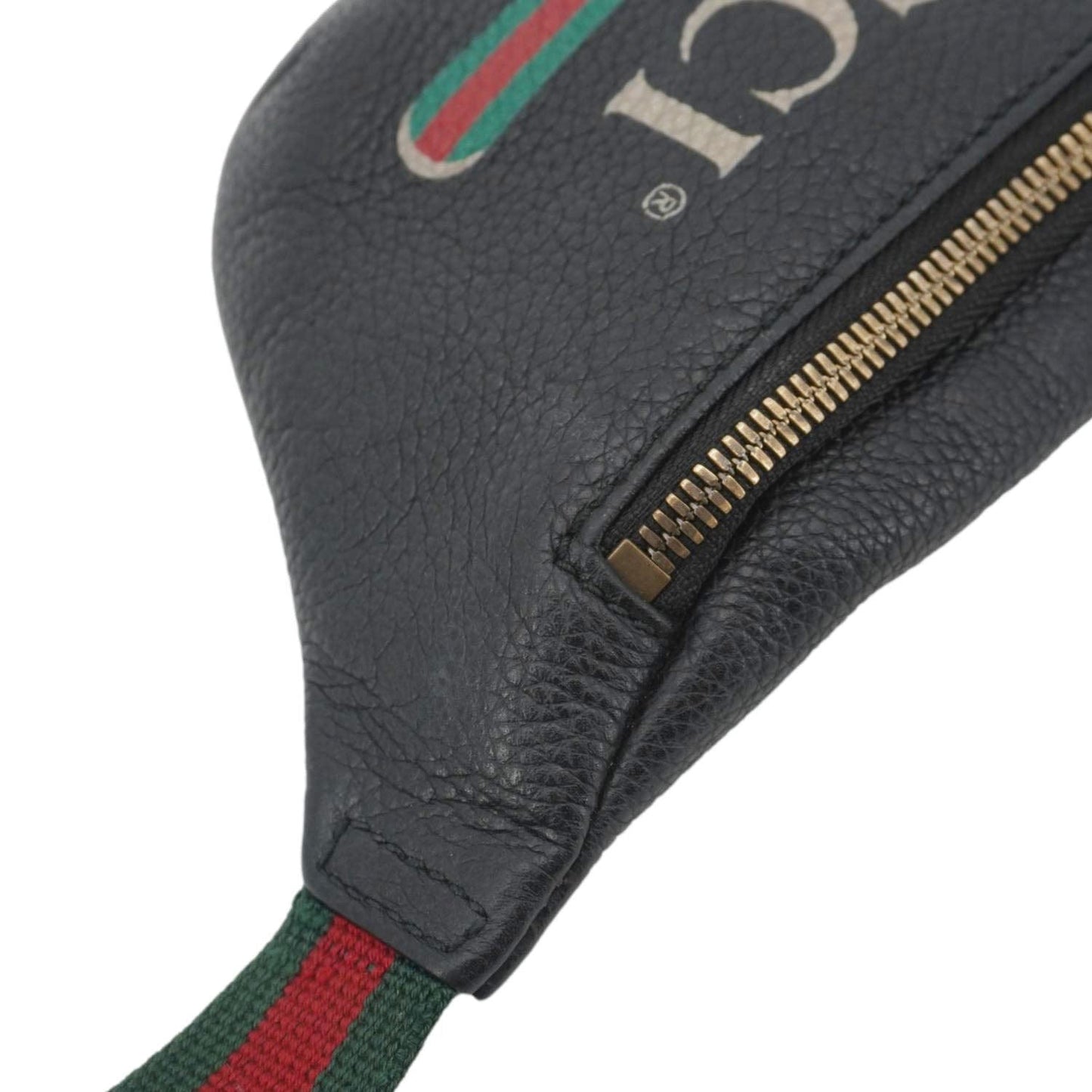 Gucci Logo Print Grained Calfskin Belt Bag Leather Black Accessory