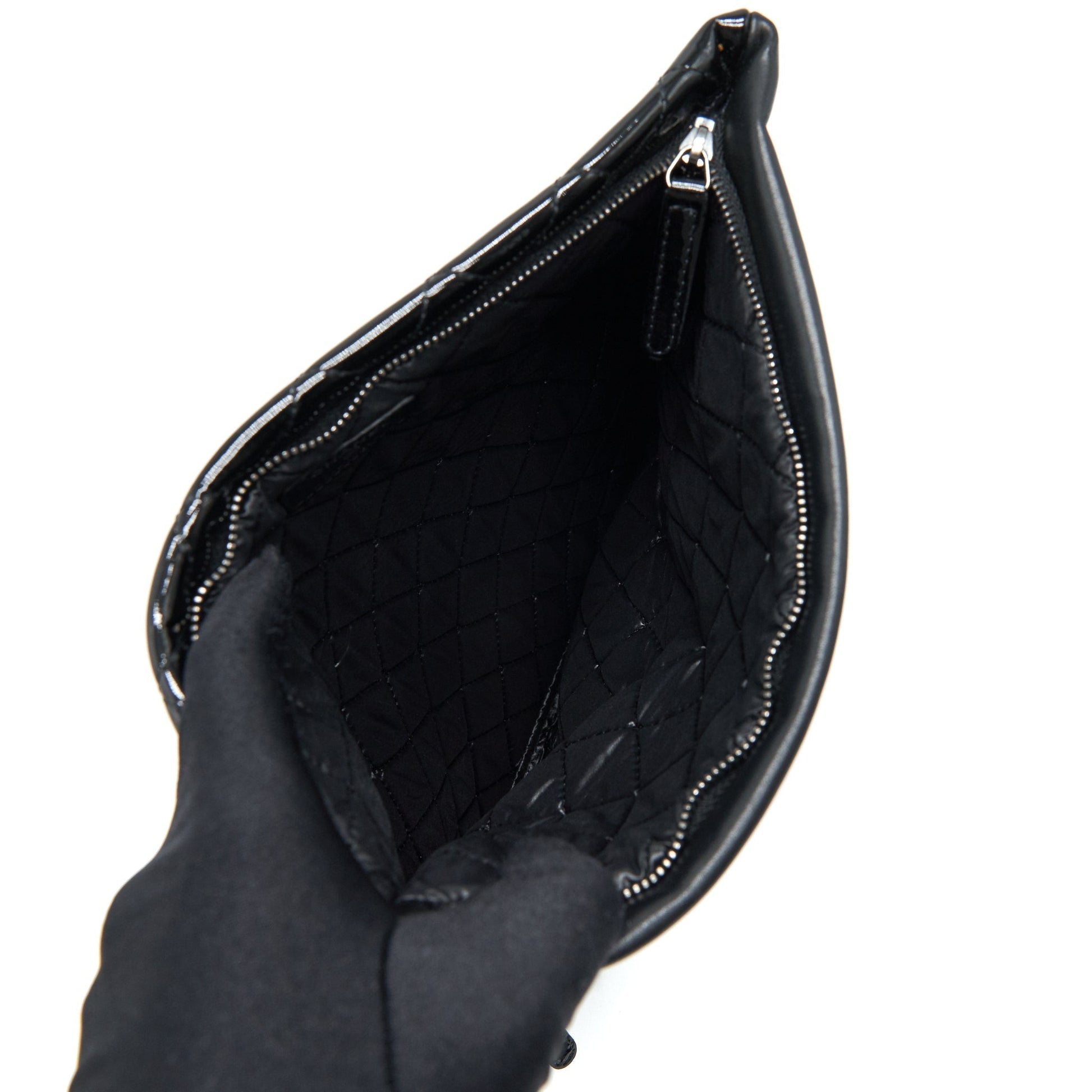 Chanel Fold Over Patent SHW Black Leather Clutch Bag