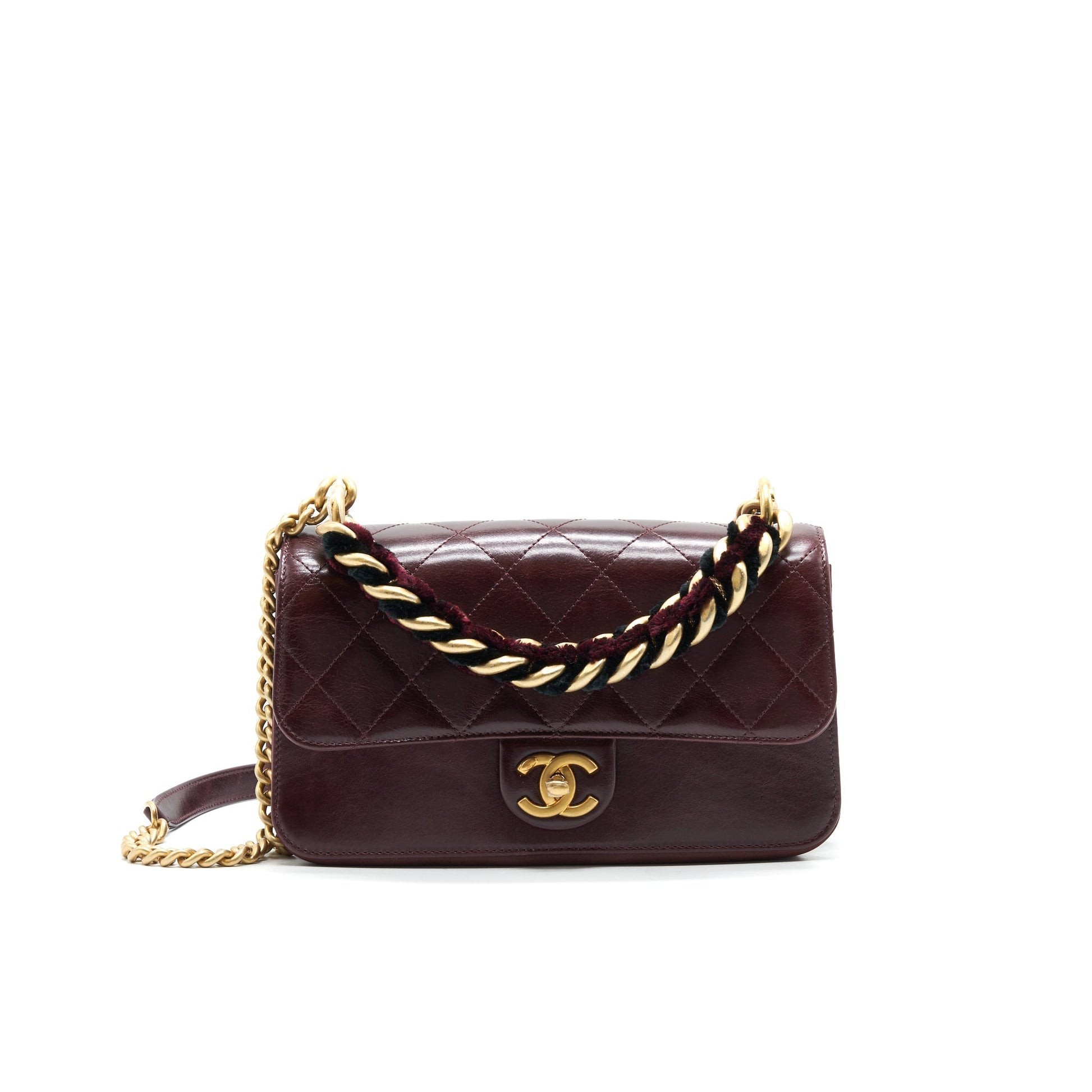 Chanel Seasonal Flap Calfskin Suede Burgundy GHW Leather Shoulder Bag