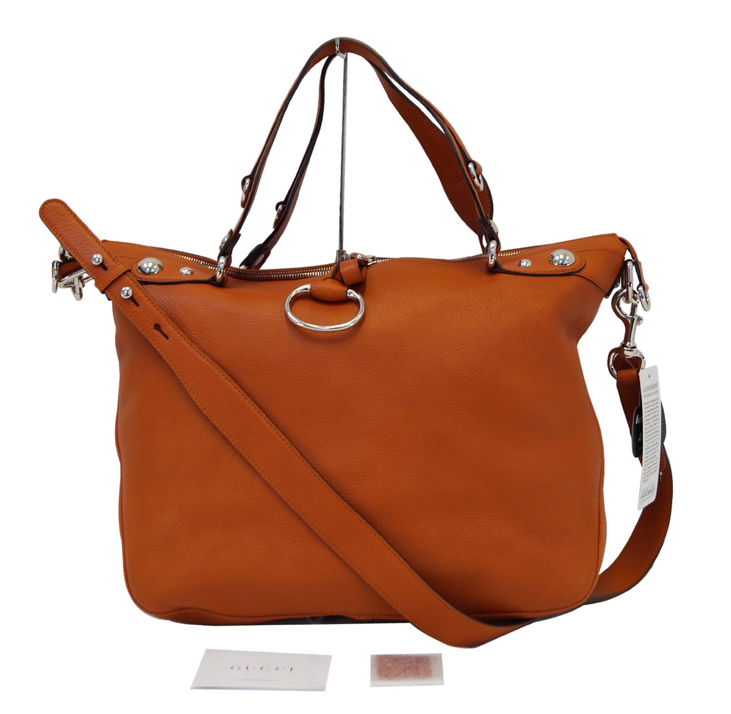 Gucci Orange Pebbled Icon Bit Hobo Bag Leather Large Travel Bag