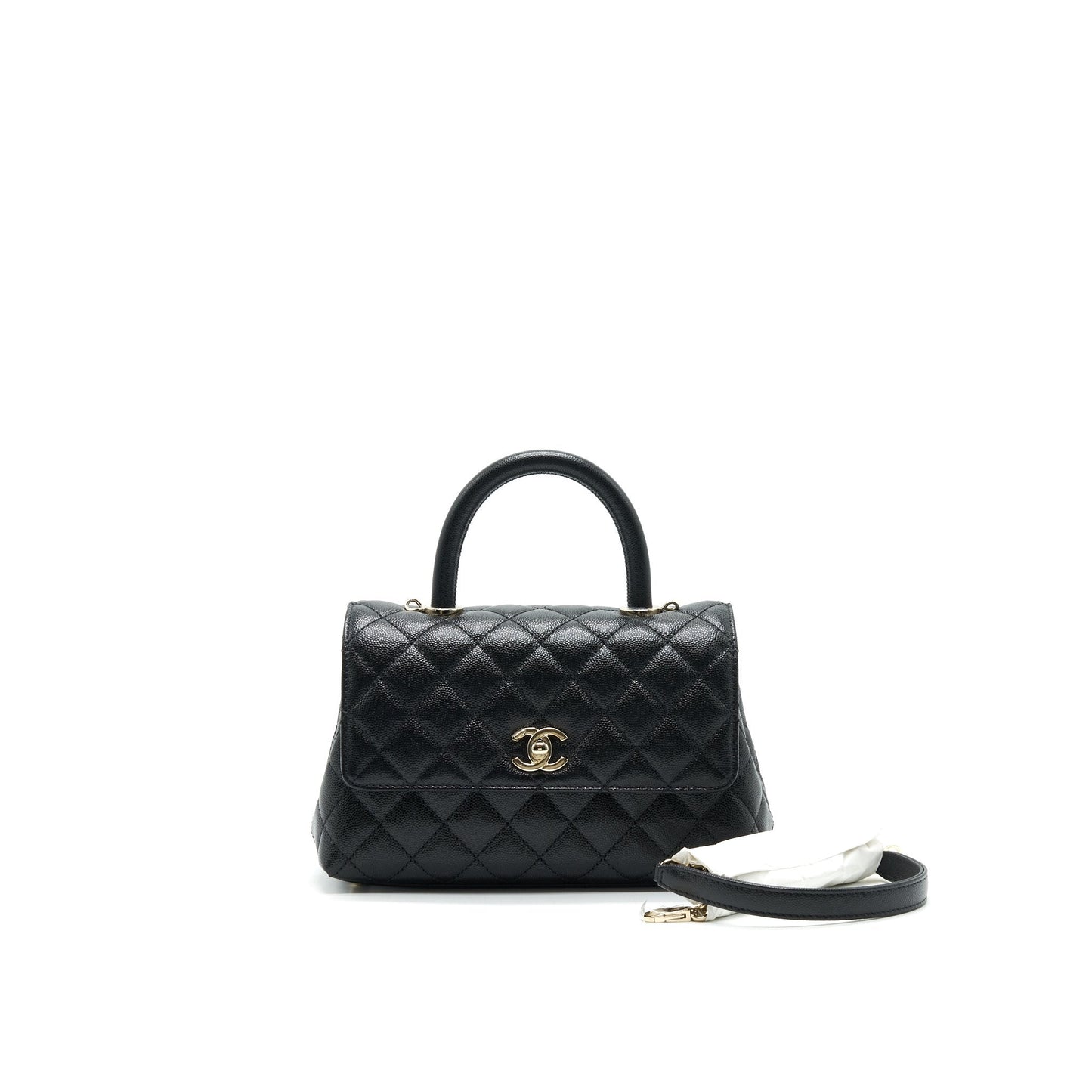 Chanel Coco Handle 24cm Caviar GHW Microchip Black Small Handbag