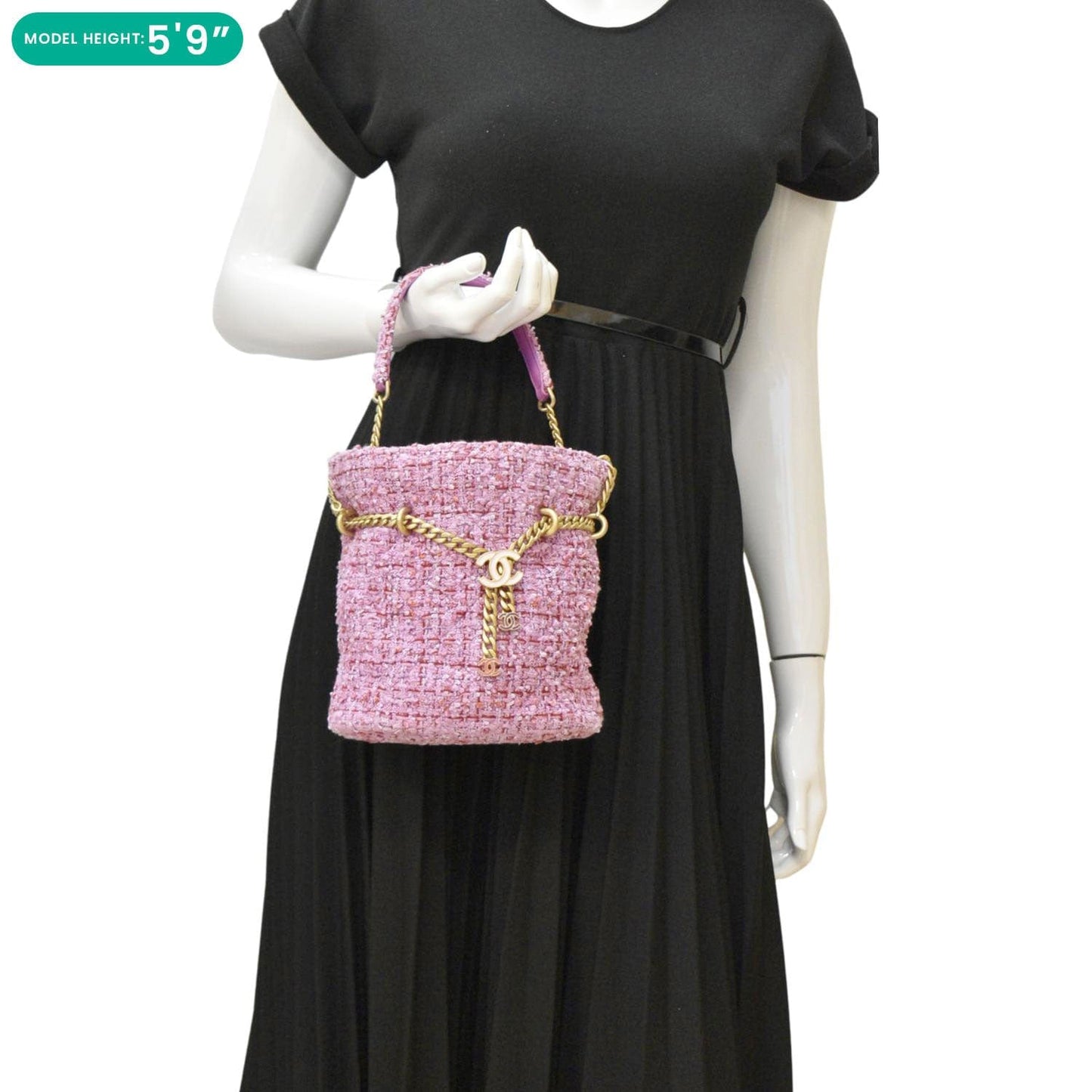 Chanel Pending CC Tweed Enamel Drawstring Pink Jewelry