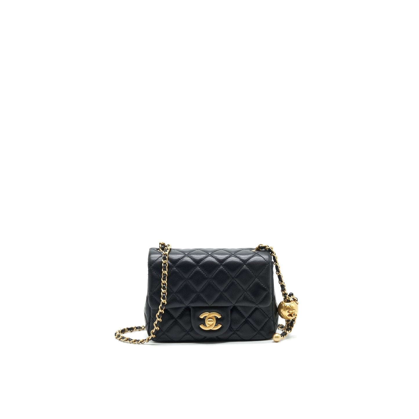 Chanel 22C Pearl Crush Square Flap Lambskin Black Shoulder Bag