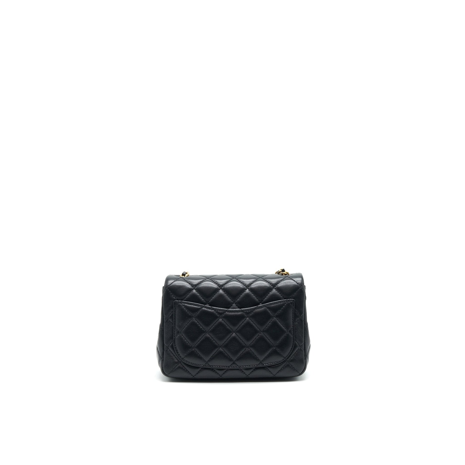 Chanel 21B Pearl Crush Square Flap GHW Black Shoulder Bag Black Ghw