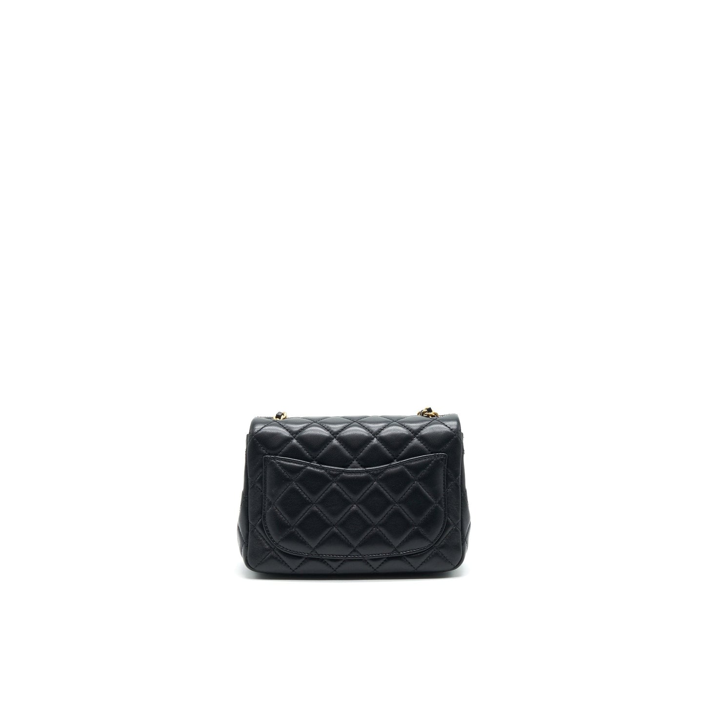 Chanel 22C Pearl Crush Square Flap Lambskin Black Shoulder Bag