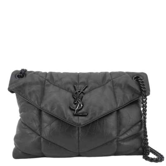YSL Saint Laurent Yves Loulou Puffer Crossbody Bag Leather Lambskin Quilted