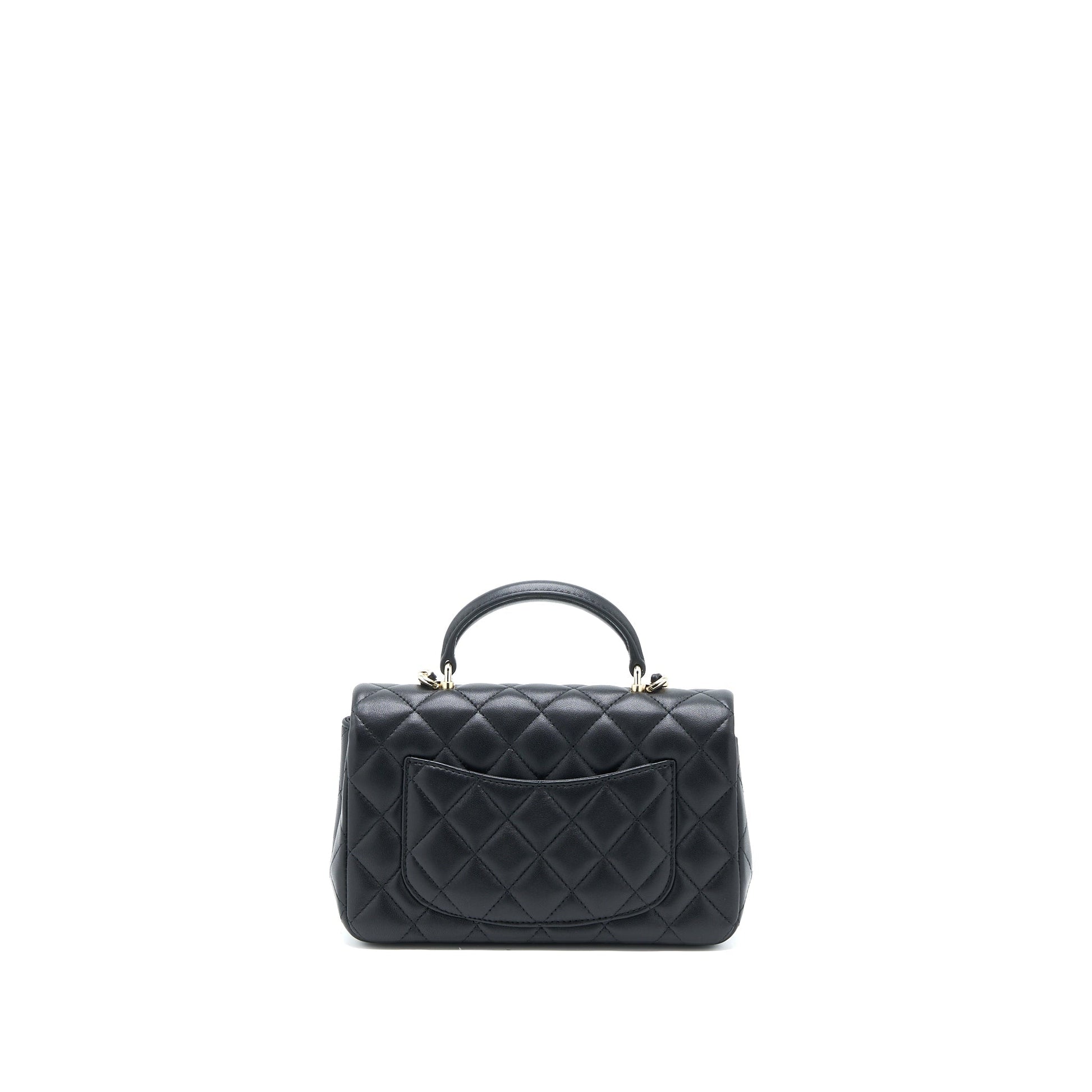 Chanel Top Handle Rectangular Flap Lambskin LGHW Black Shoulder Bag Microchip 6