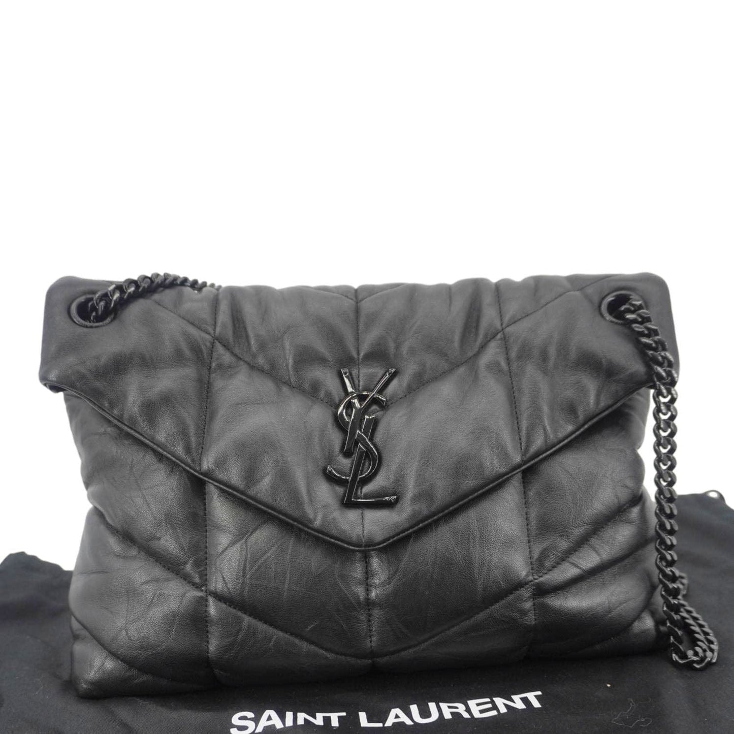 YSL Saint Laurent Yves Loulou Puffer Crossbody Bag Leather Lambskin Quilted