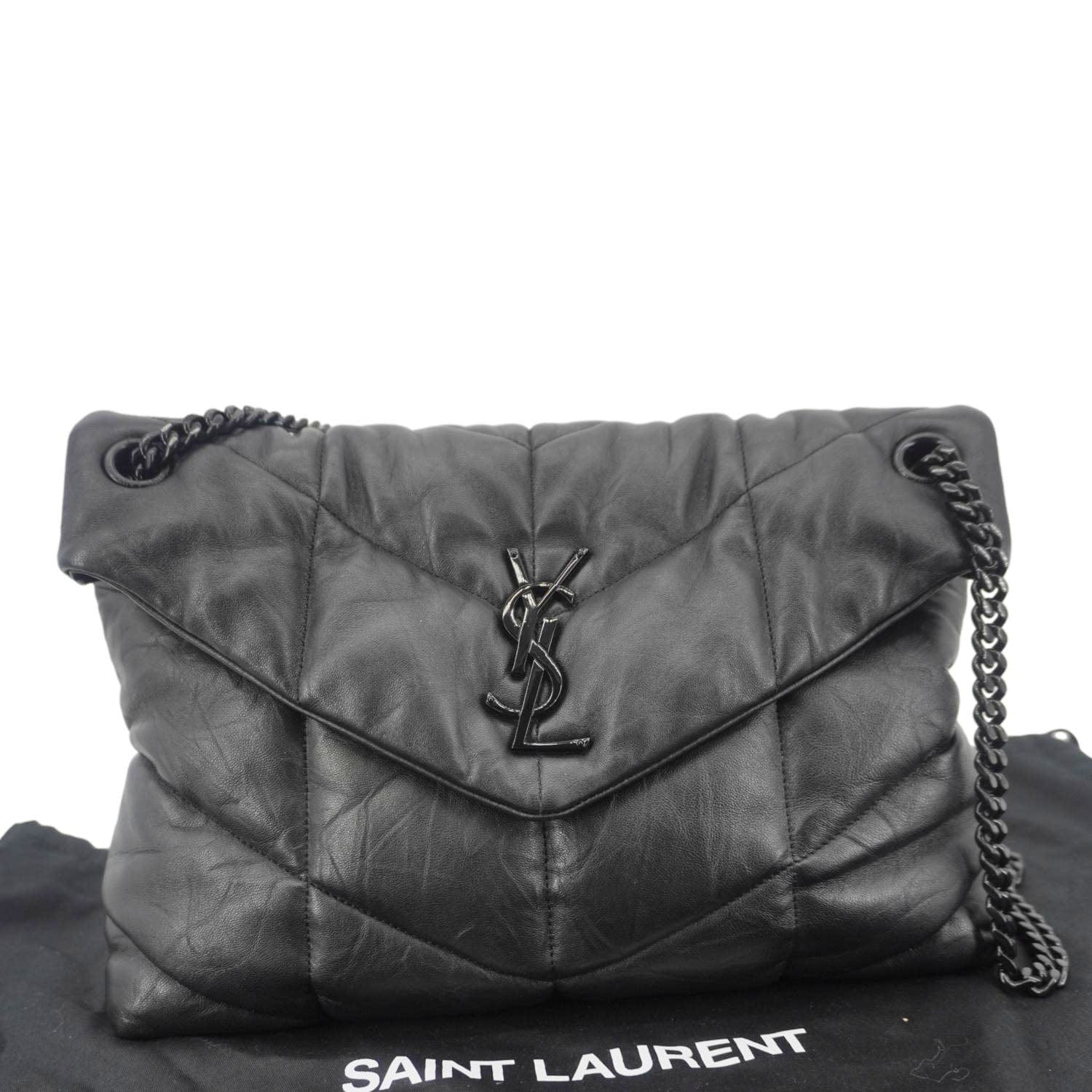 YSL Saint Laurent Yves Loulou Puffer Crossbody Bag Leather Lambskin Quilted